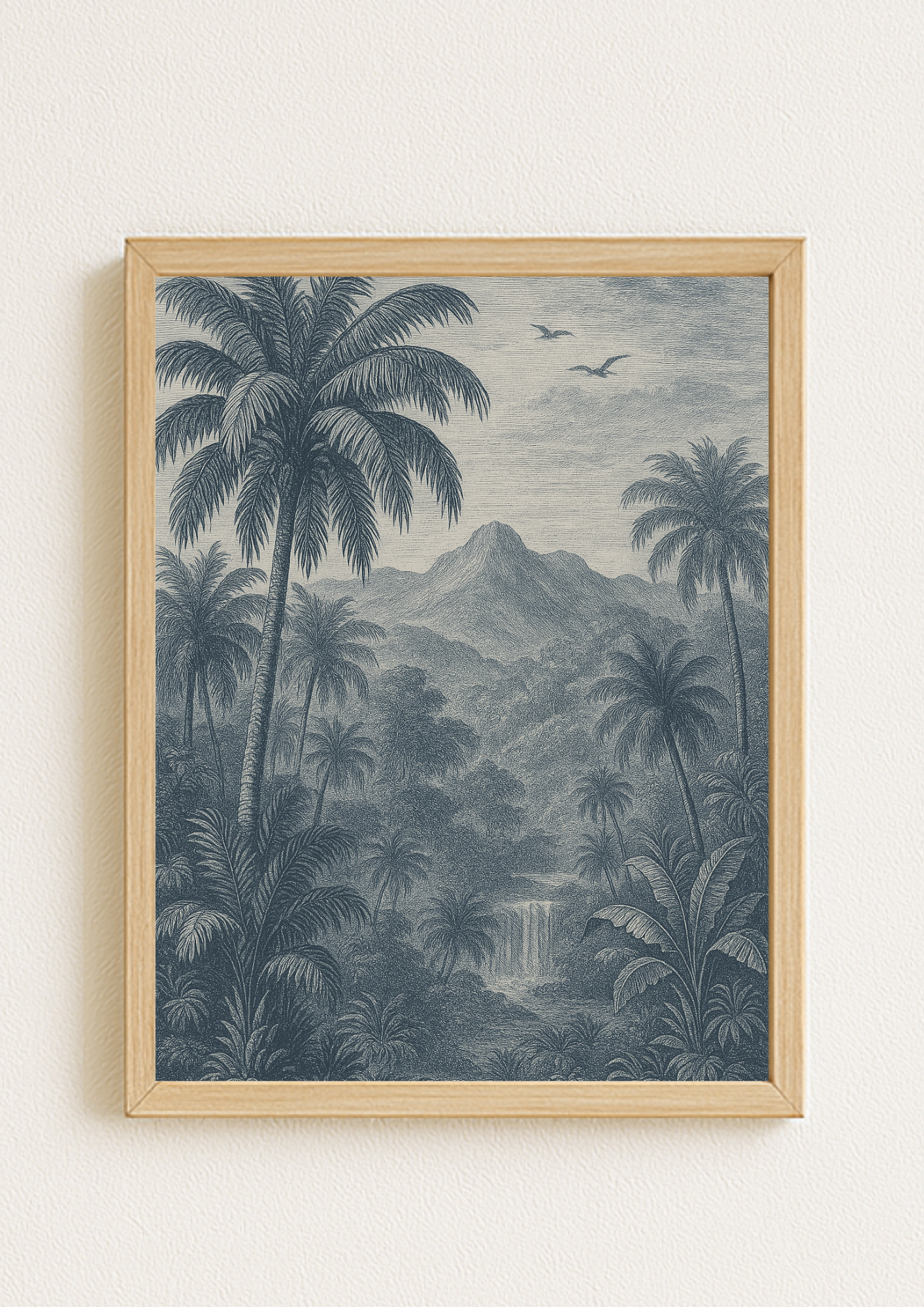 Affiche jungle exotique style gravure ancienne – paysage tropical – décoration murale safari