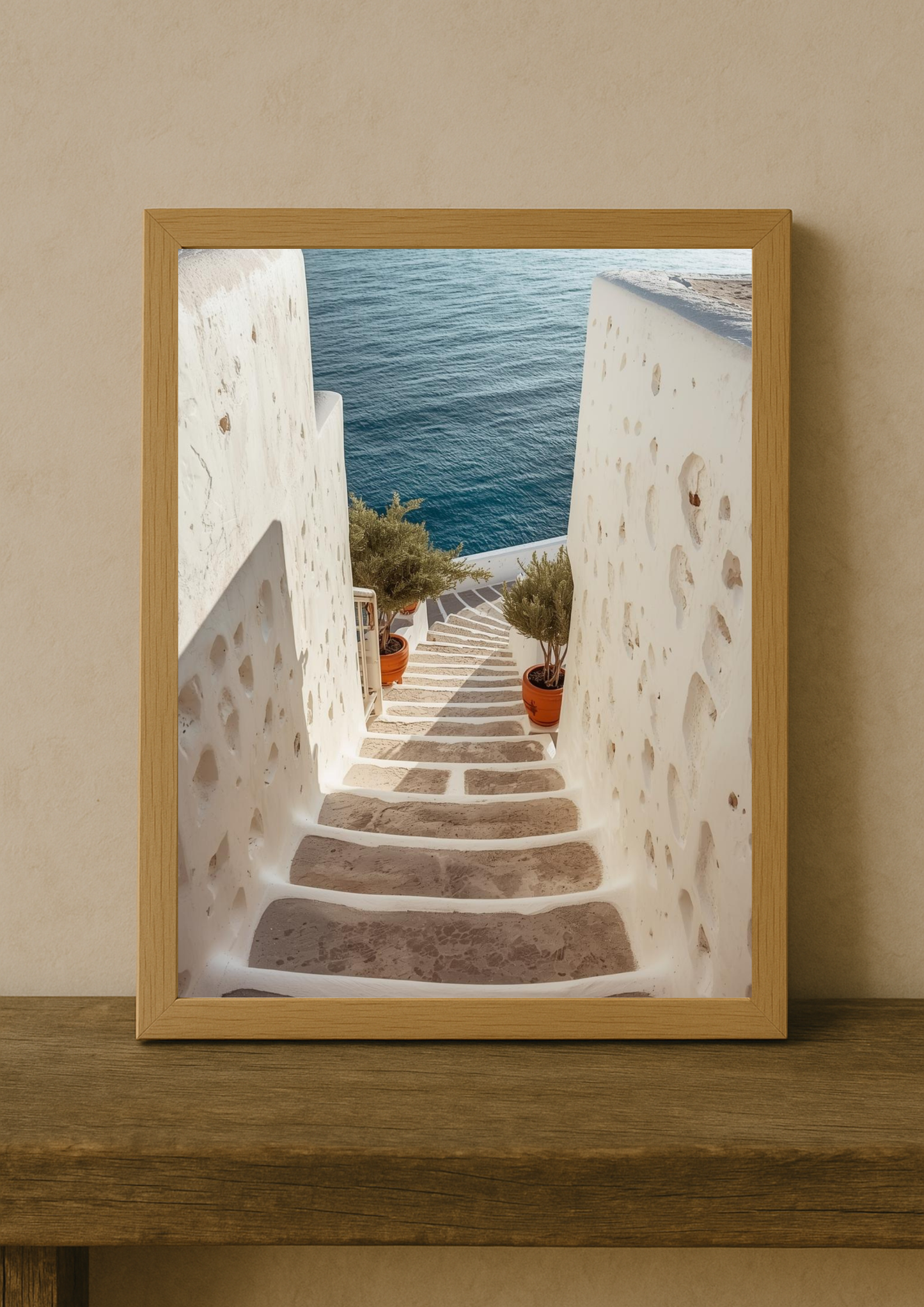 Affiche escalier méditerranéen – Vue mer – Décoration murale bord de mer - Idée cadeau