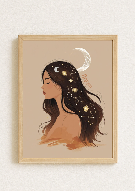 Affiche A4 - Femme astrologie lune étoile soleil carte tarot zodiaque