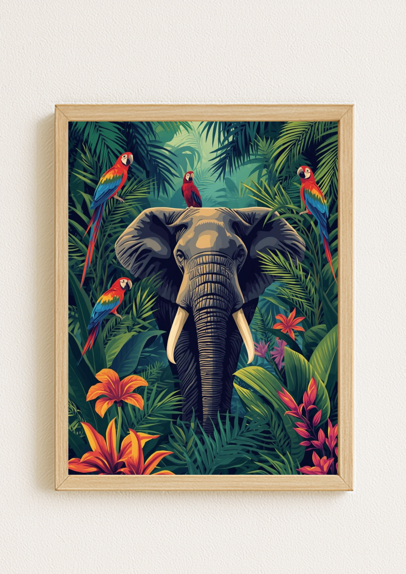 Affiche jungle colorée - Elephant- Fleurs éxotiques
