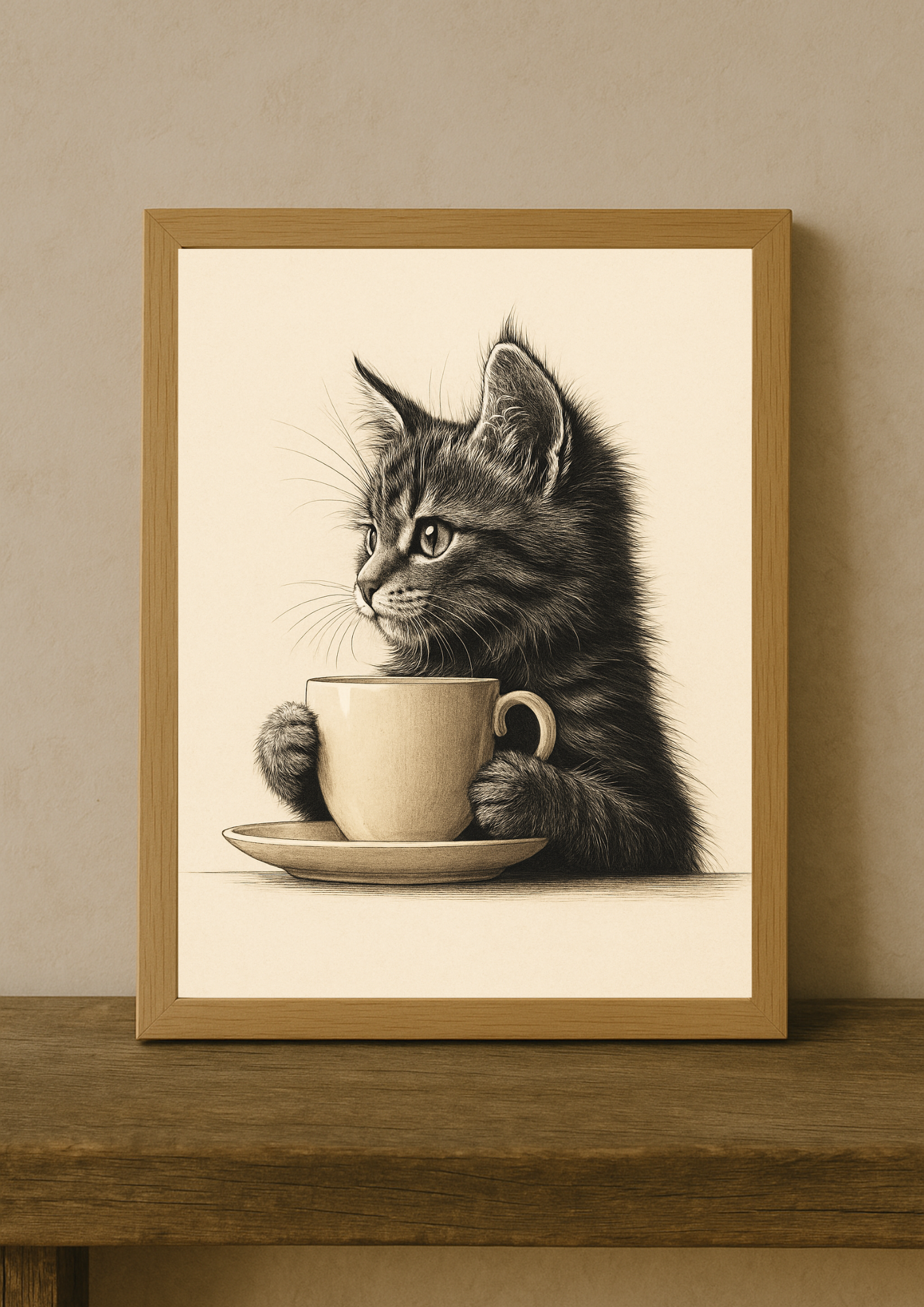Affiche Chat & Café A4 – Poster Chat Vintage | Déco Murale Animaux