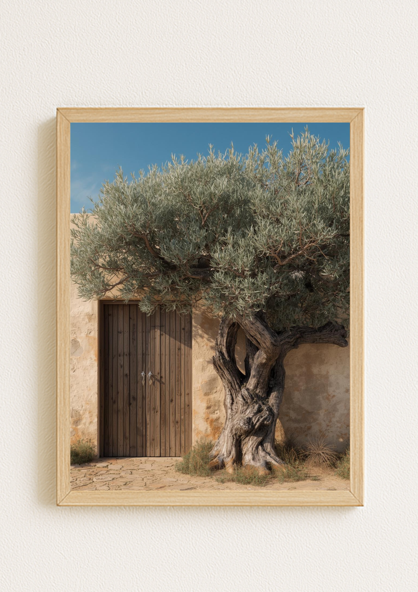 Affiche portail en bois et oliviers – décoration murale style provençal