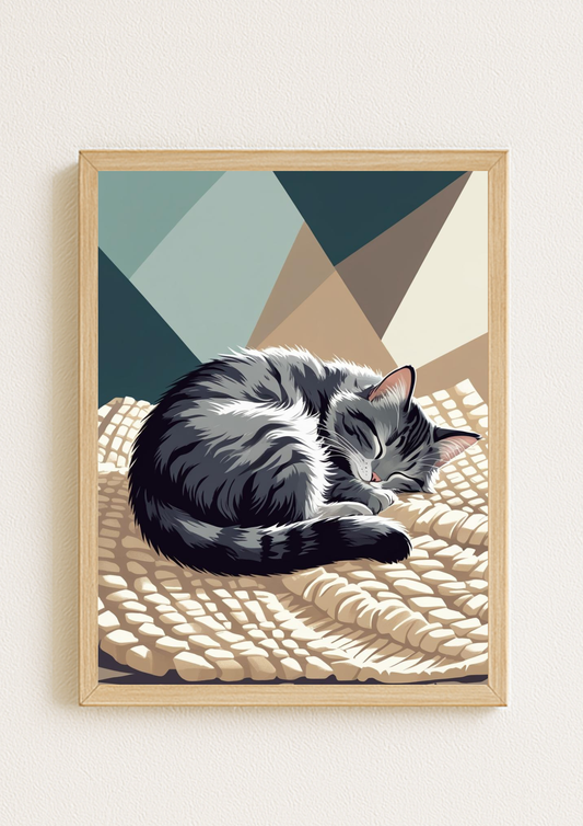 Affiche Chat Endormi A4 – Poster Chat Cocooning | Déco Murale Animaux