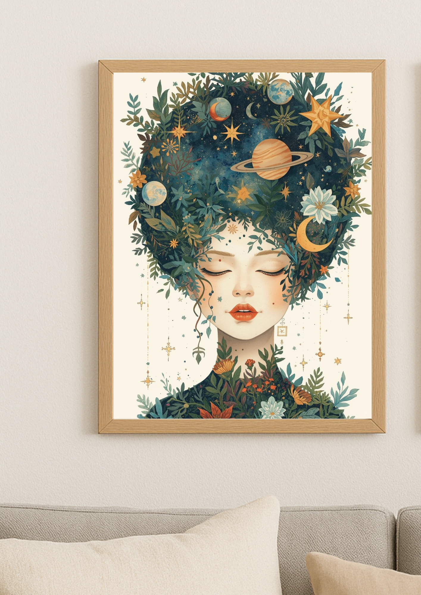 Affiche décorative femme astrale – Art mural bohème nature et lune