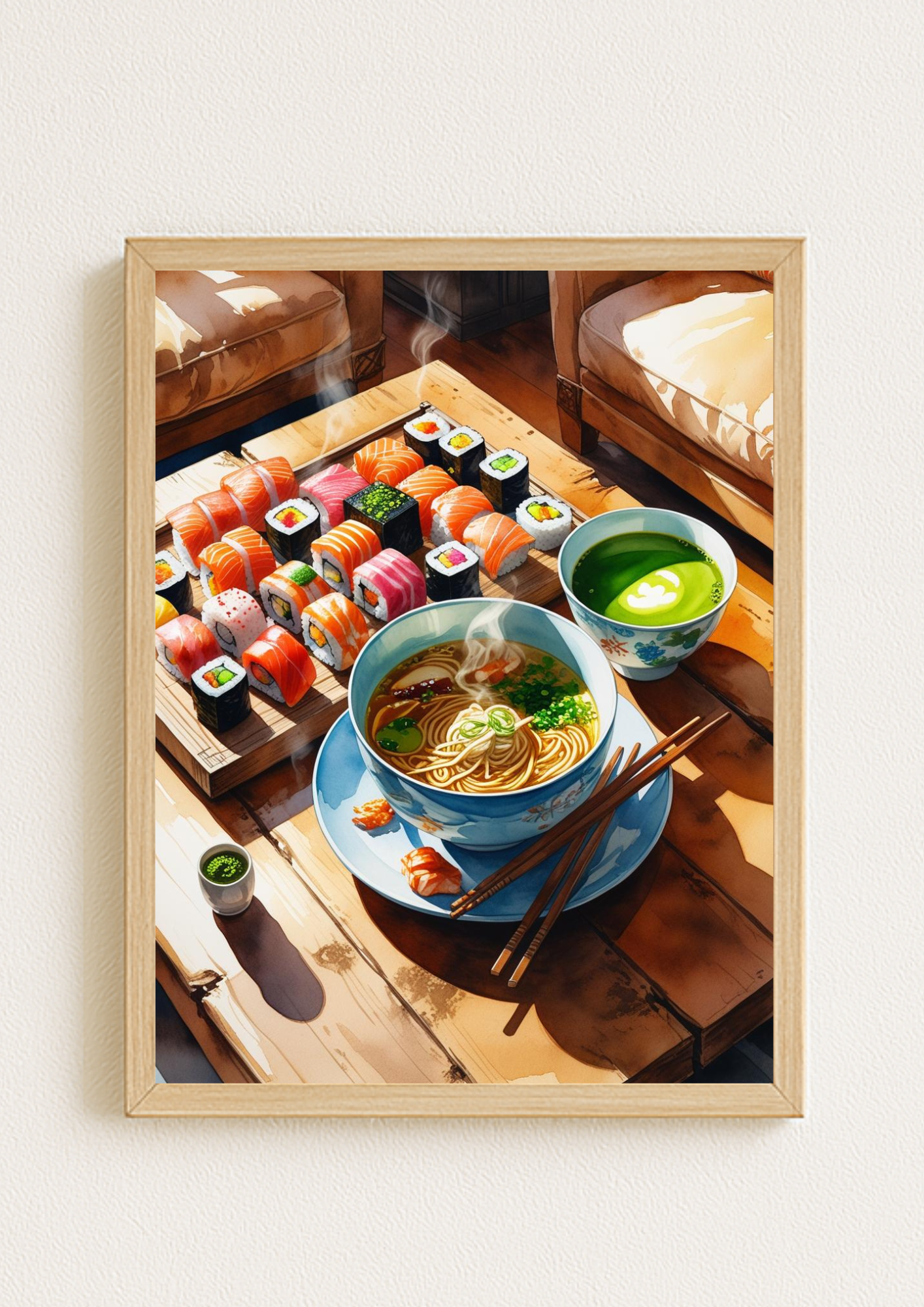 Affiche Cuisine Japonaise A4 – Sushi & Ramen | Poster Déco Murale Cuisine