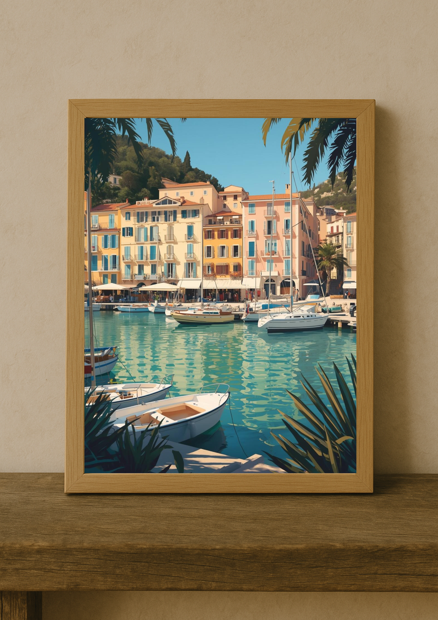 Affiche port méditerranéen – Façades colorées et bateaux – Décoration murale
