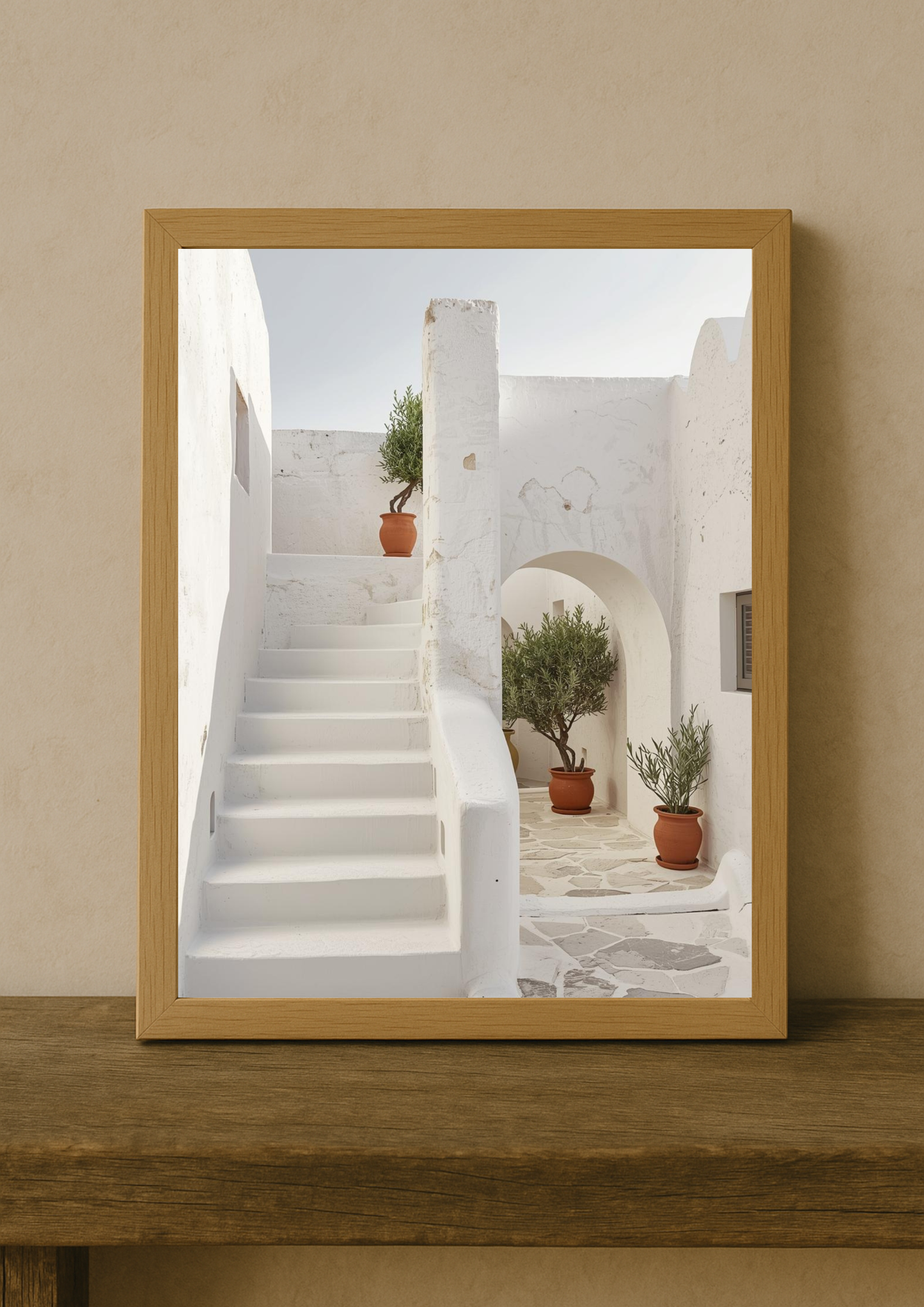 Affiche architecture méditerranéenne – Escaliers blancs et arches – Décoration murale - Idée cadeau