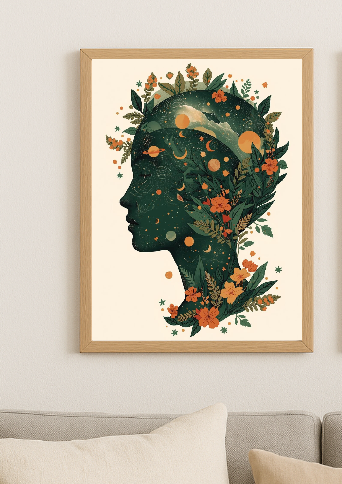 Affiche femme astrale florale – Art mural bohème nature