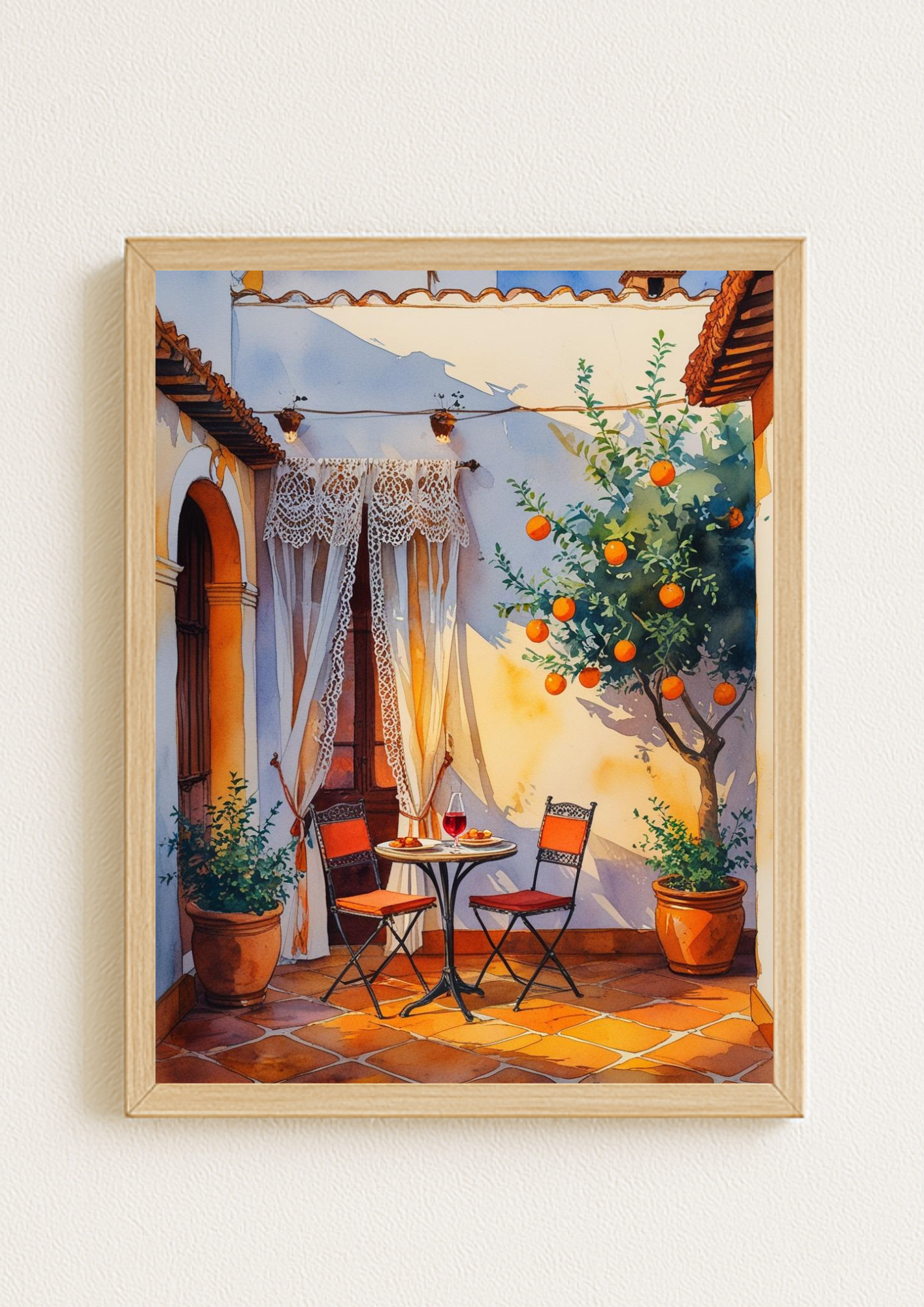 Affiche cour méditerranéenne – Oranger et terrasse ensoleillée – Décoration murale