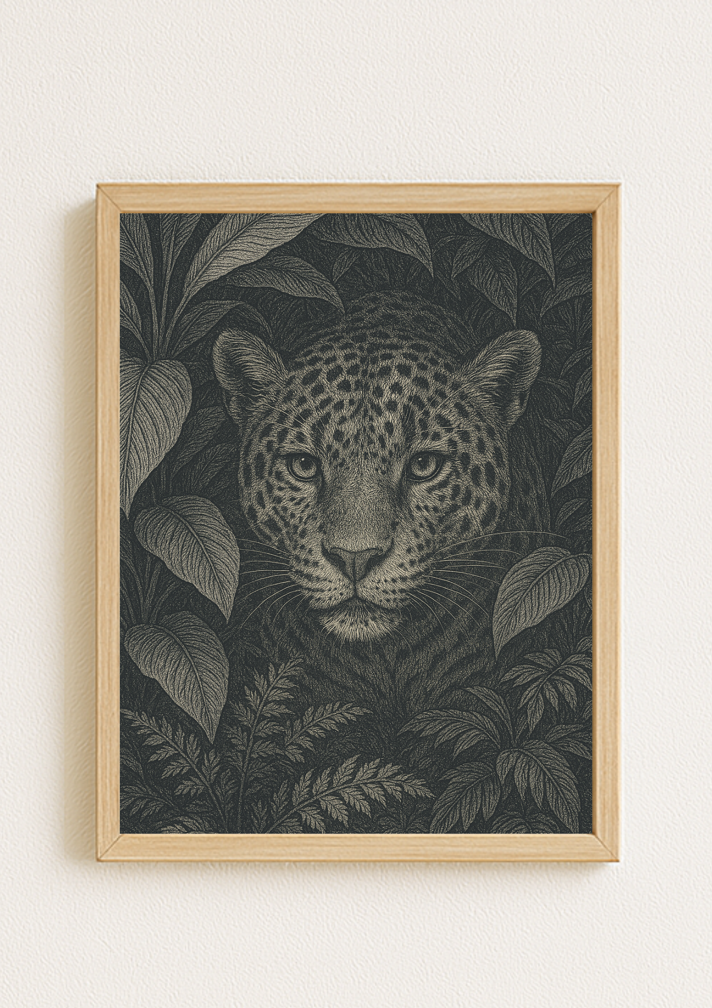 Affiche léopard tropical style gravure ancienne – jungle sauvage - forêt tropical