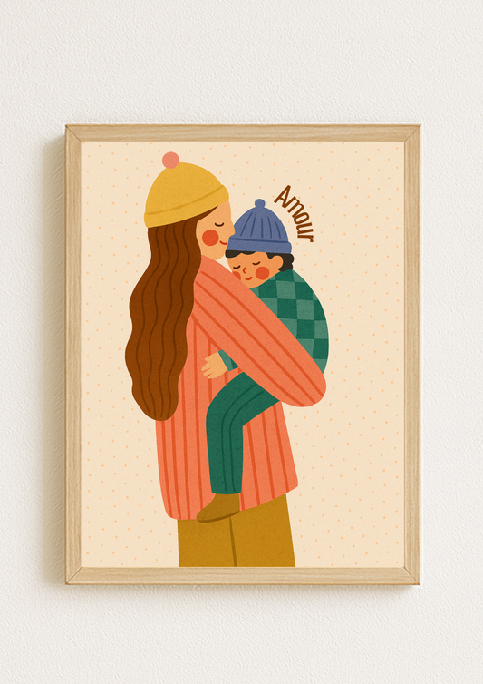 Affiche A4 - Famille amour maman enfant affiche douce et minimaliste chambre enfant