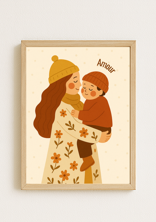 Affiche A4 - Famille maman enfant affiche douce et minimaliste chambre enfant