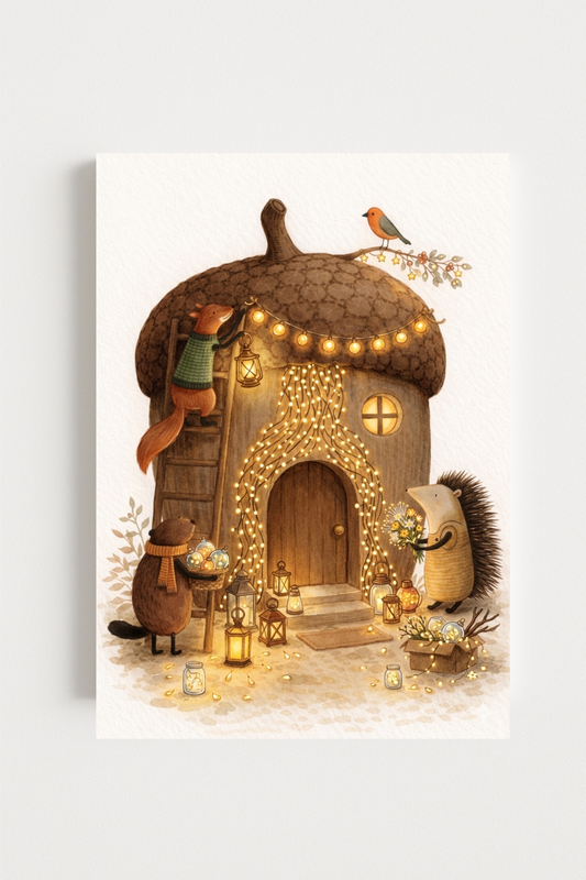Affiche animaux de la forêt gland – illustration printemps chambre bébé - Univers poétique et minimaliste
