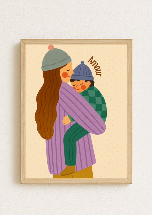 Affiche A4 - Famille amour maman enfant affiche douce et minimaliste chambre enfant