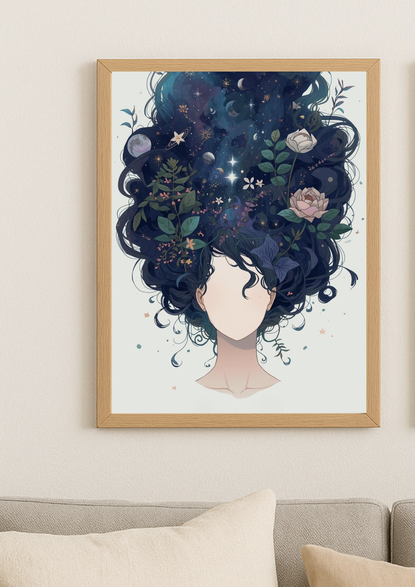 Affiche décorative femme astrale – Art mural bohème cosmique – Décoration murale A4 – Idée cadeau femme