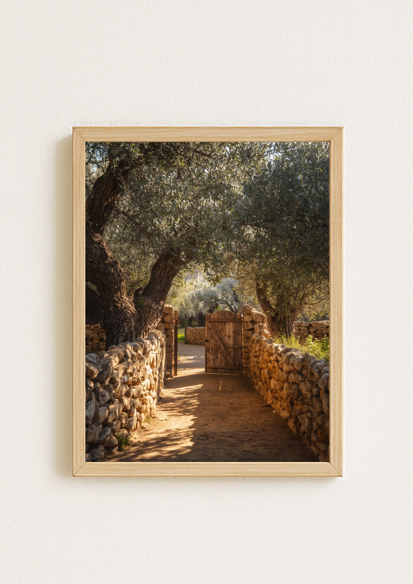 Affiche paysage méditerranéen avec muret en pierre – poster déco salon naturel