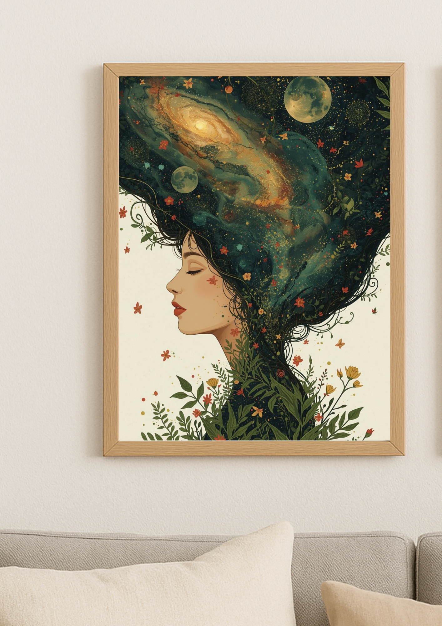 Affiche femme cosmique nature – Illustration poétique bohème