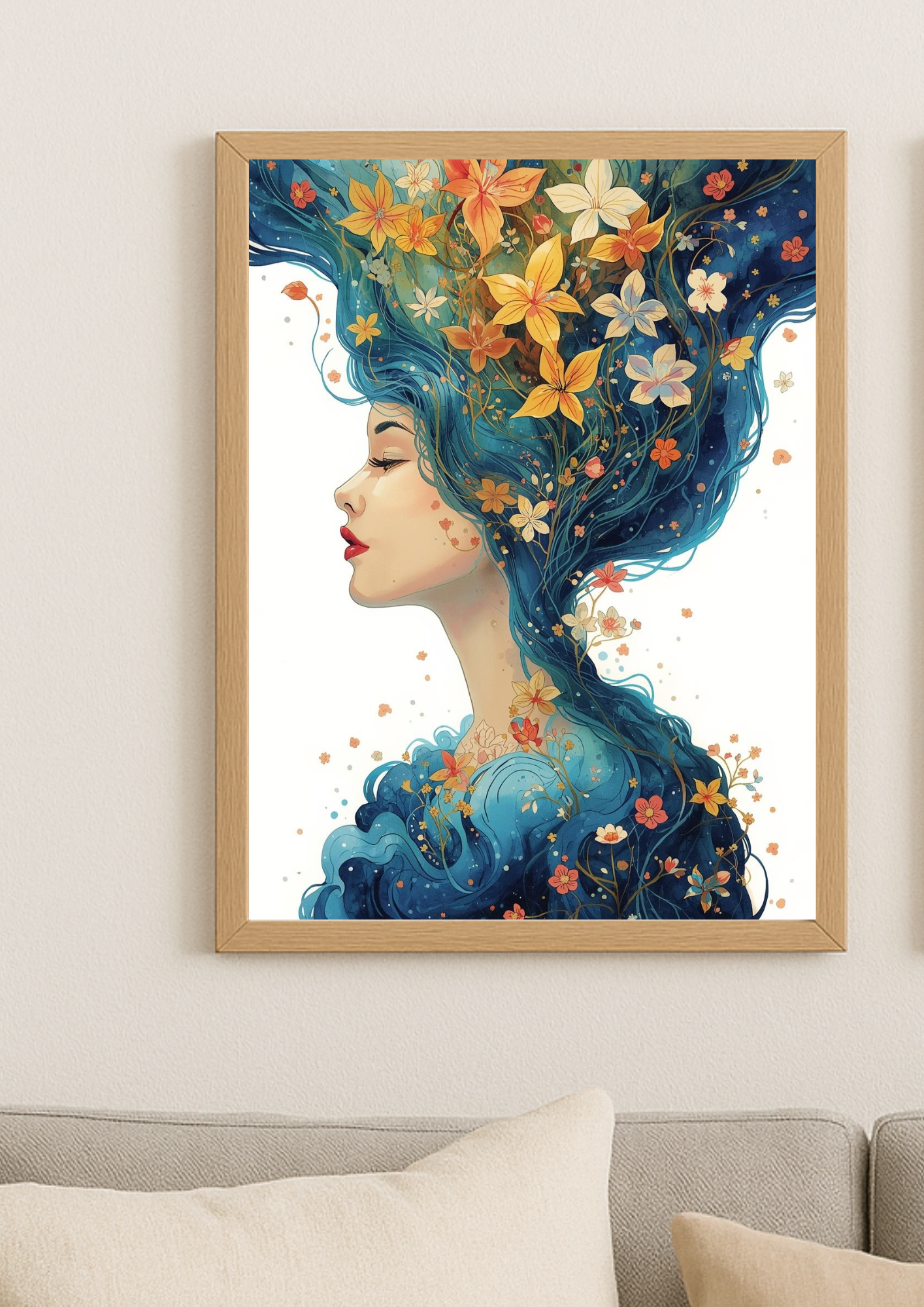 Affiche décorative femme florale et poétique – Art mural bohème