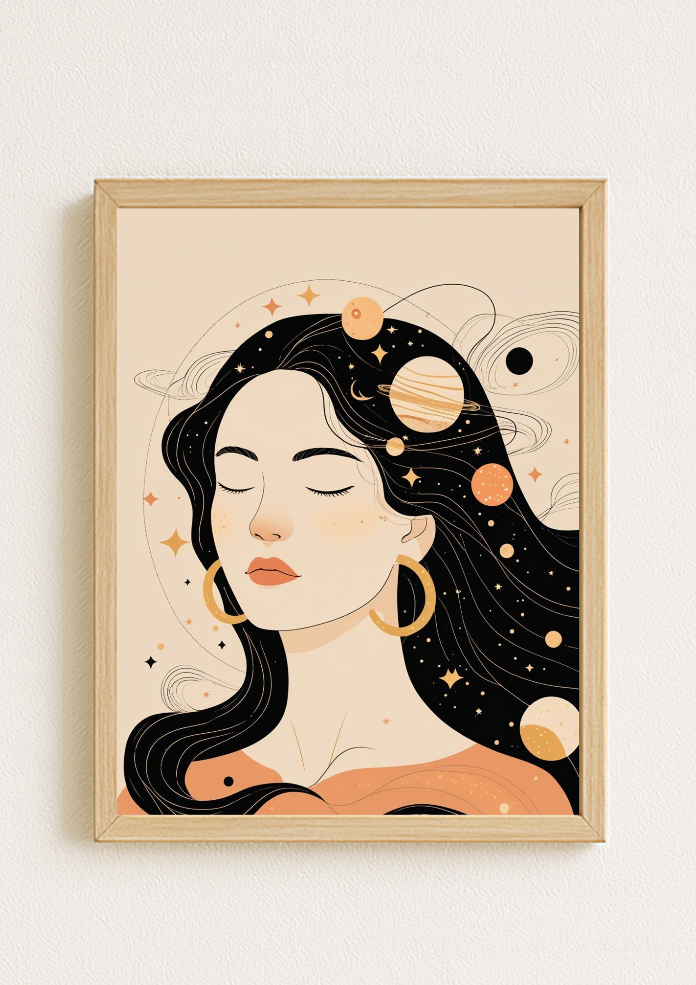 Affiche décorative femme astrale – Art mural bohème minimaliste – Déco murale A4 – Idée cadeau femme