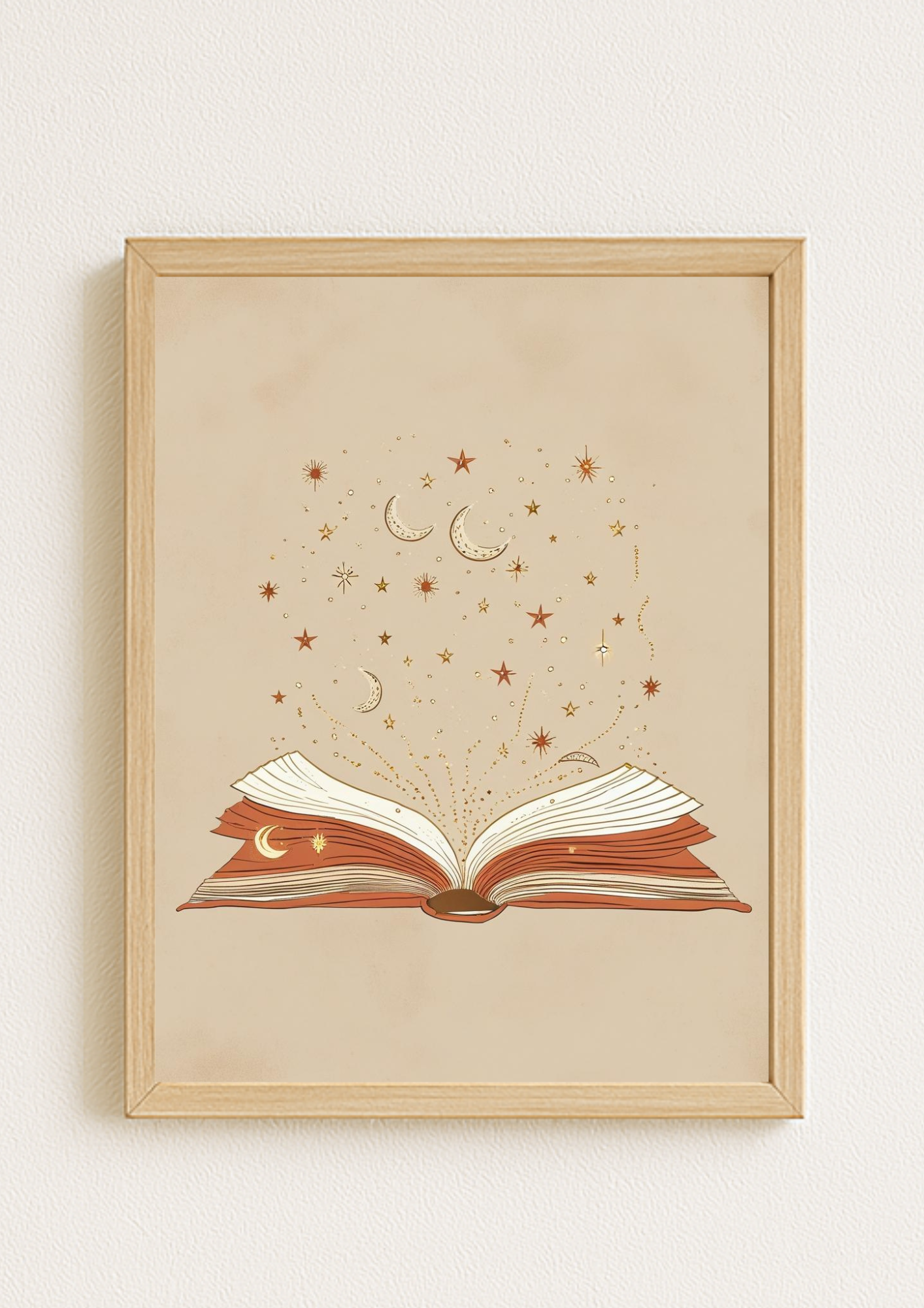 Affiche livre magique étoiles et lunes – illustration poétique minimaliste