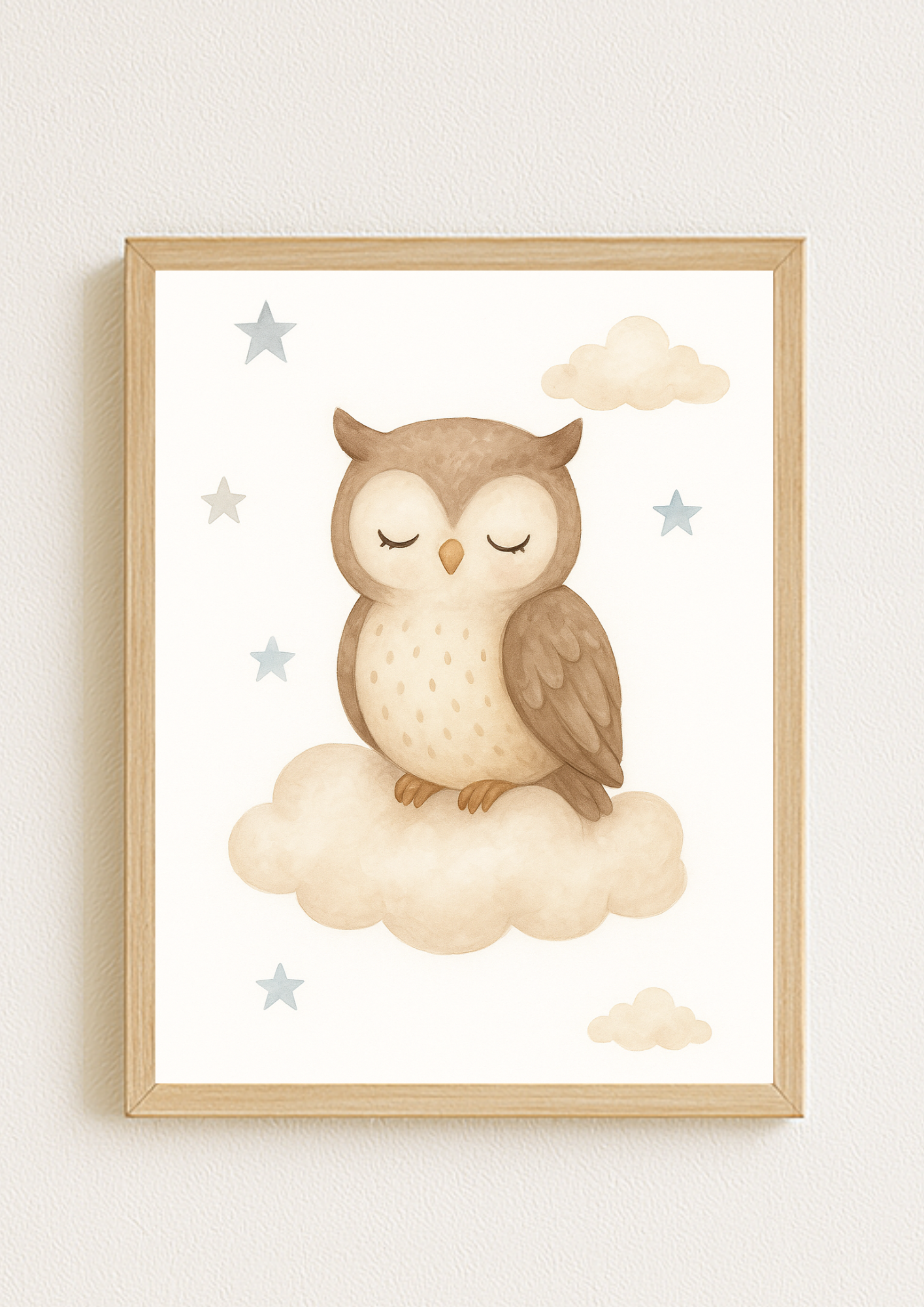 Affiche Hibou Endormi – Aquarelle pour Chambre d'Enfant– illustration chambre bébé - Univers poétique et minimaliste