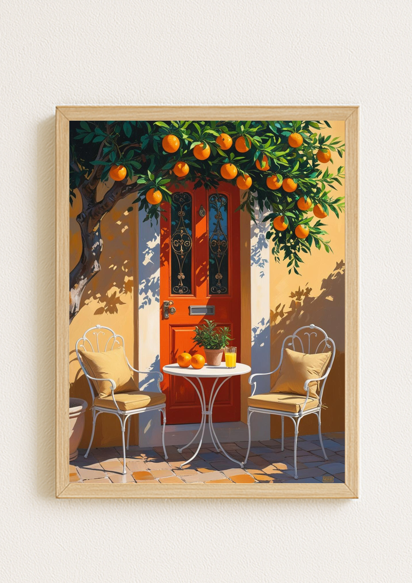Affiche méditerranéenne – Terrasse avec porte colorée et oranger – Décoration murale