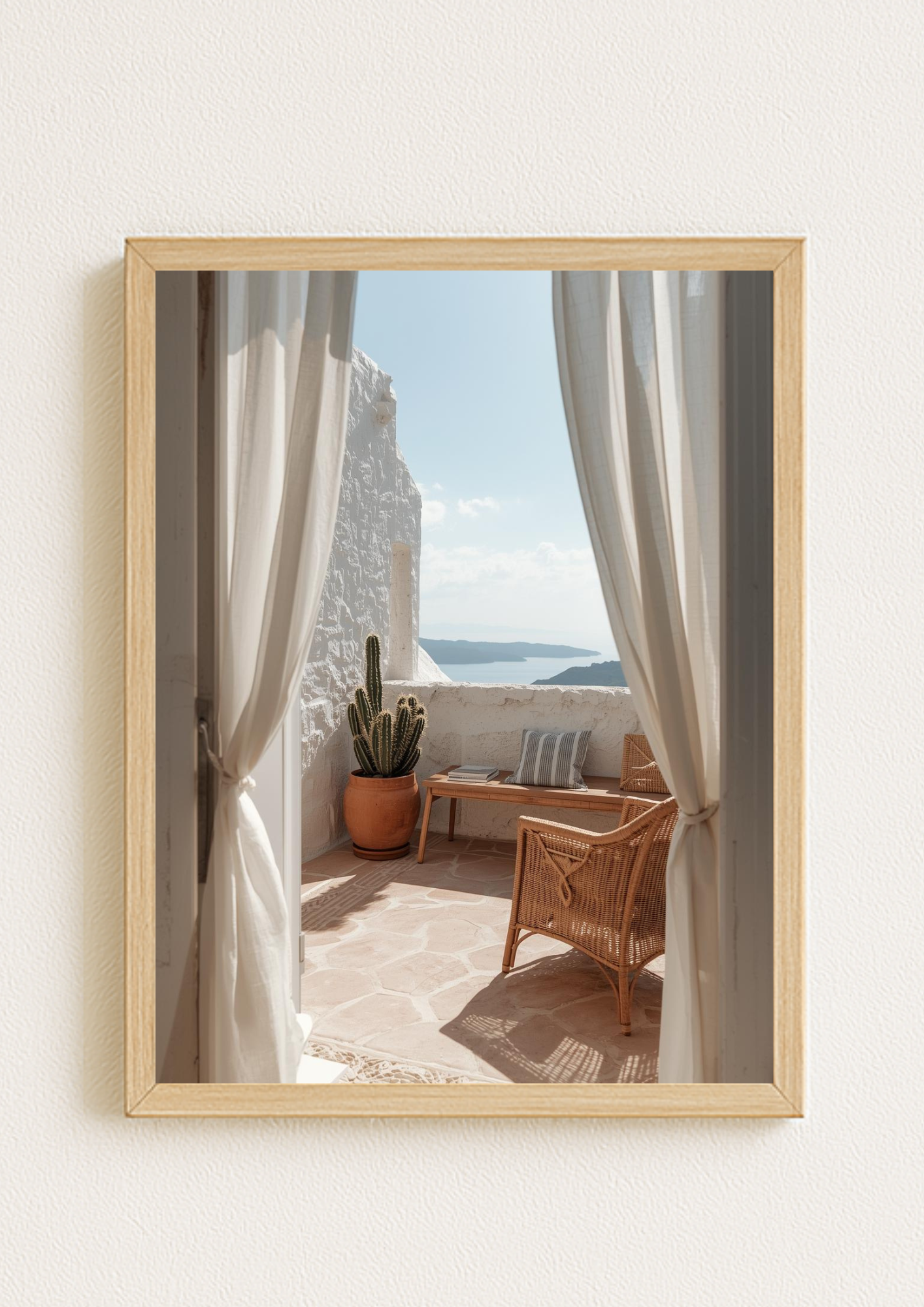 Affiche terrasse méditerranéenne vue mer – décoration murale bord de mer