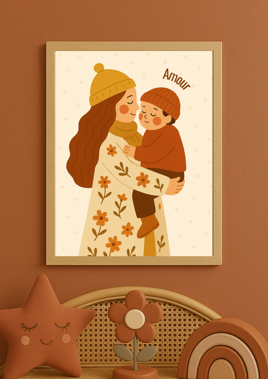 Affiche A4 - Famille maman enfant affiche douce et minimaliste chambre enfant
