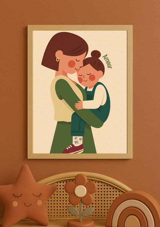 Affiche A4 - Famille amour maman enfant affiche douce et minimaliste chambre enfant