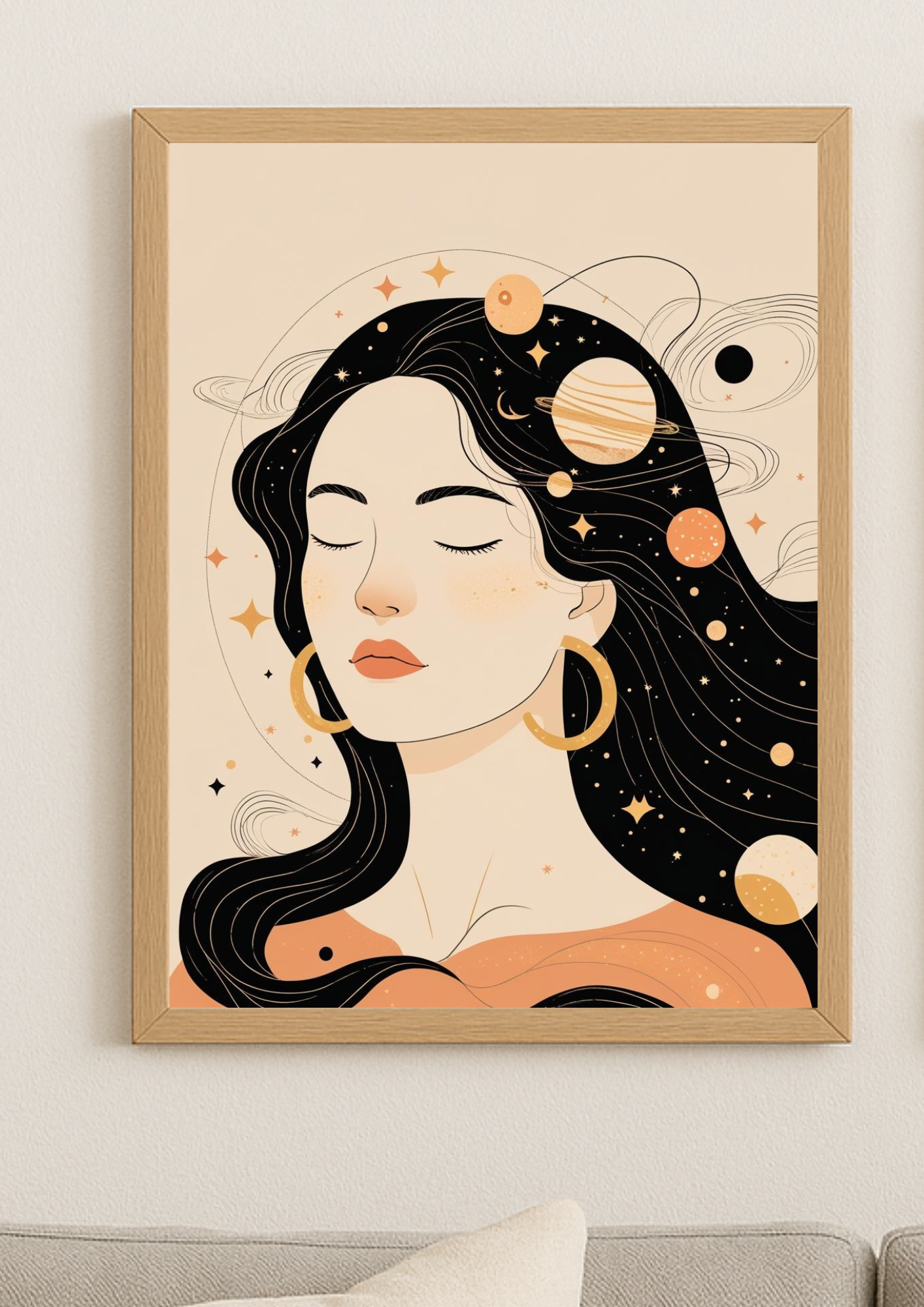 Affiche décorative femme astrale – Art mural bohème minimaliste – Déco murale A4 – Idée cadeau femme