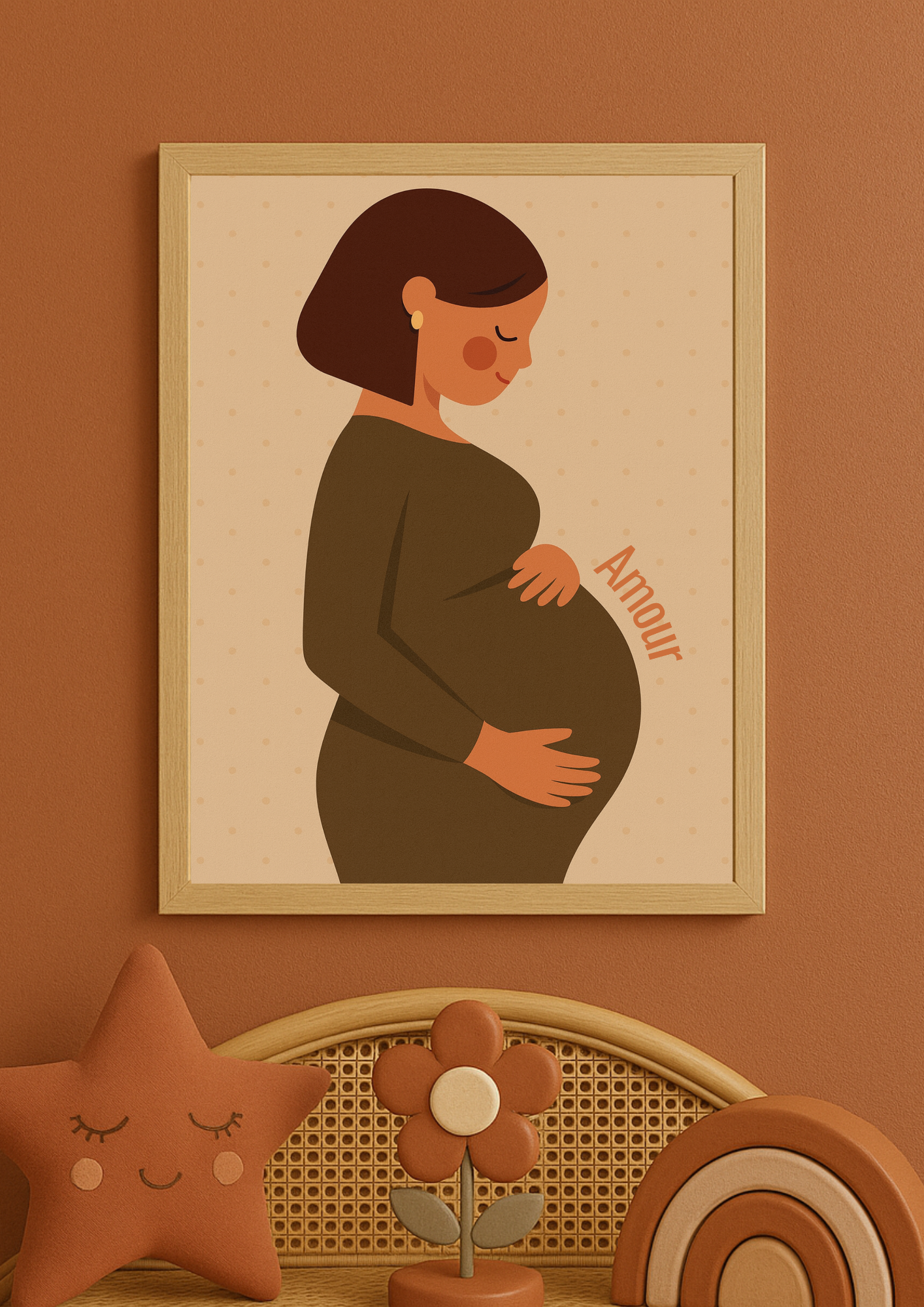 Collection Amour - Affiche grossesse Amour – Illustration douce femme enceinte – Décoration chambre bébé - Idée cadeau grossesse et naissance