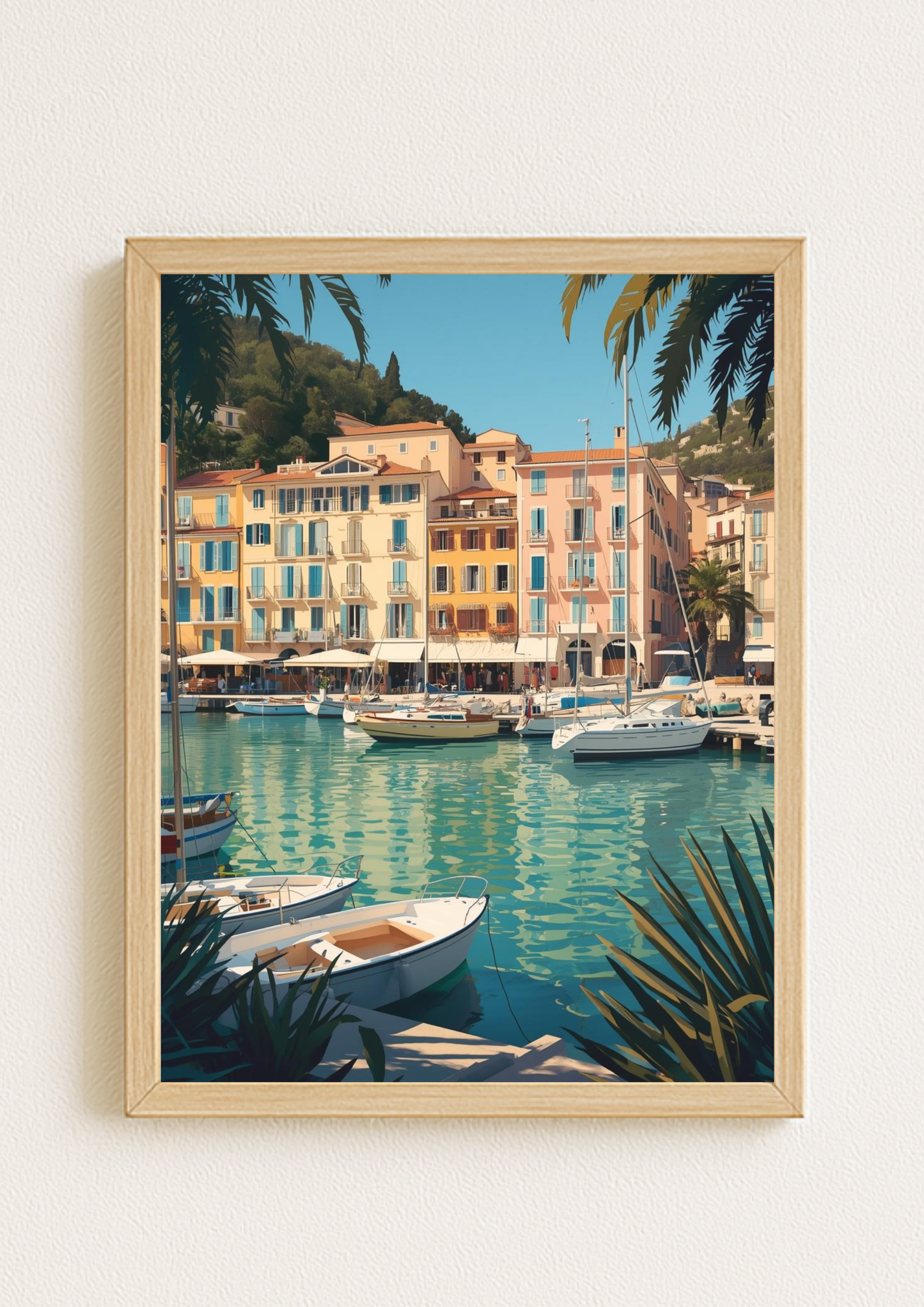 Affiche port méditerranéen – Façades colorées et bateaux – Décoration murale