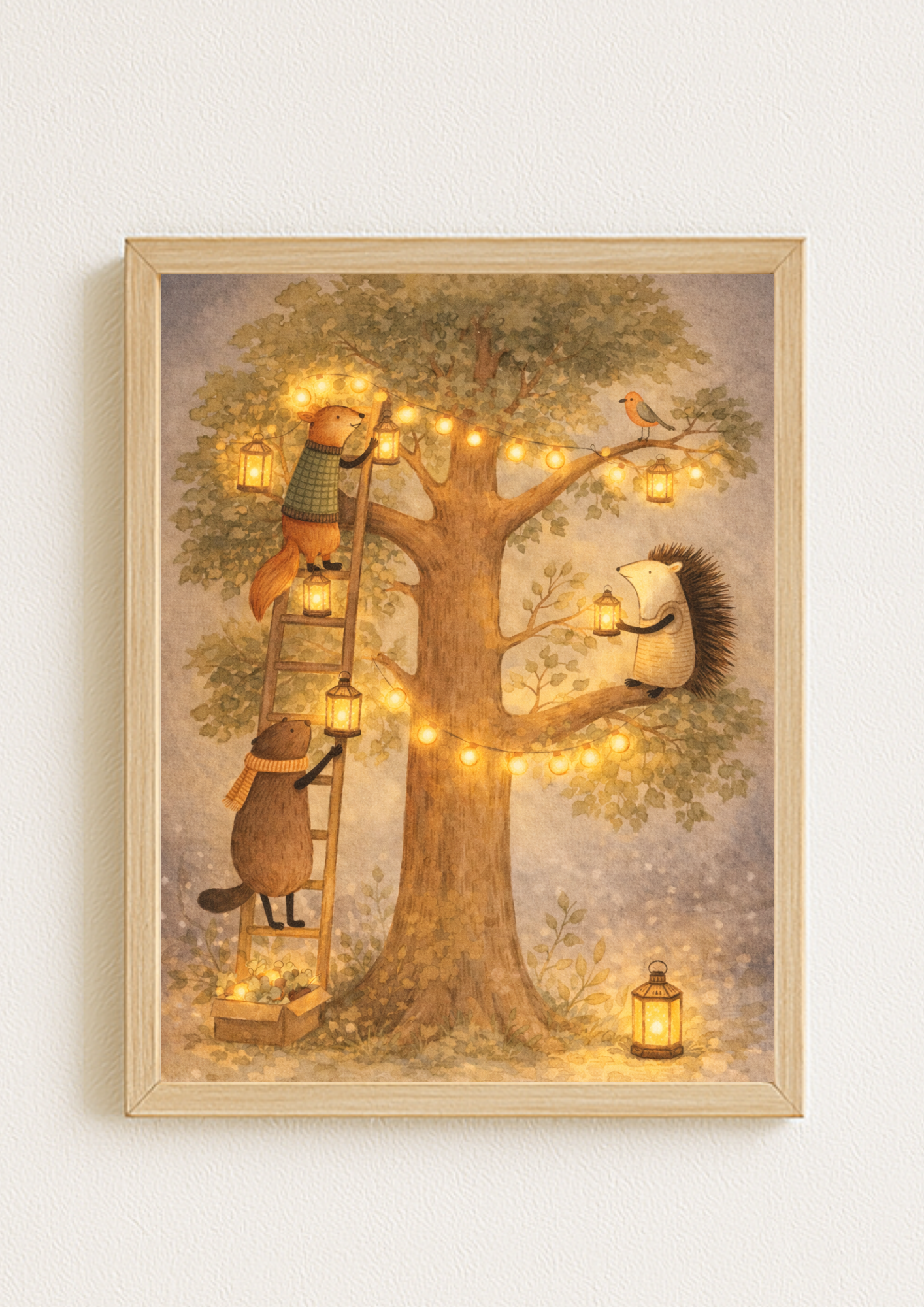 Affiche animaux de la forêt – illustration printemps chambre bébé - Univers poétique et minimaliste