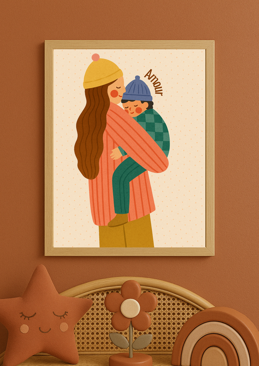 Affiche A4 - Famille amour maman enfant affiche douce et minimaliste chambre enfant