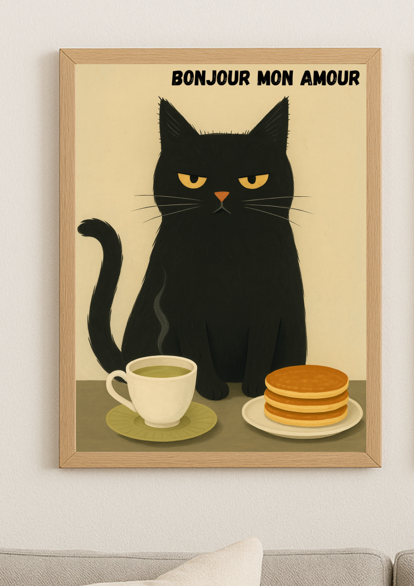Collection chat - Affiche chat noir humour – Bonjour mon amour café pancakes