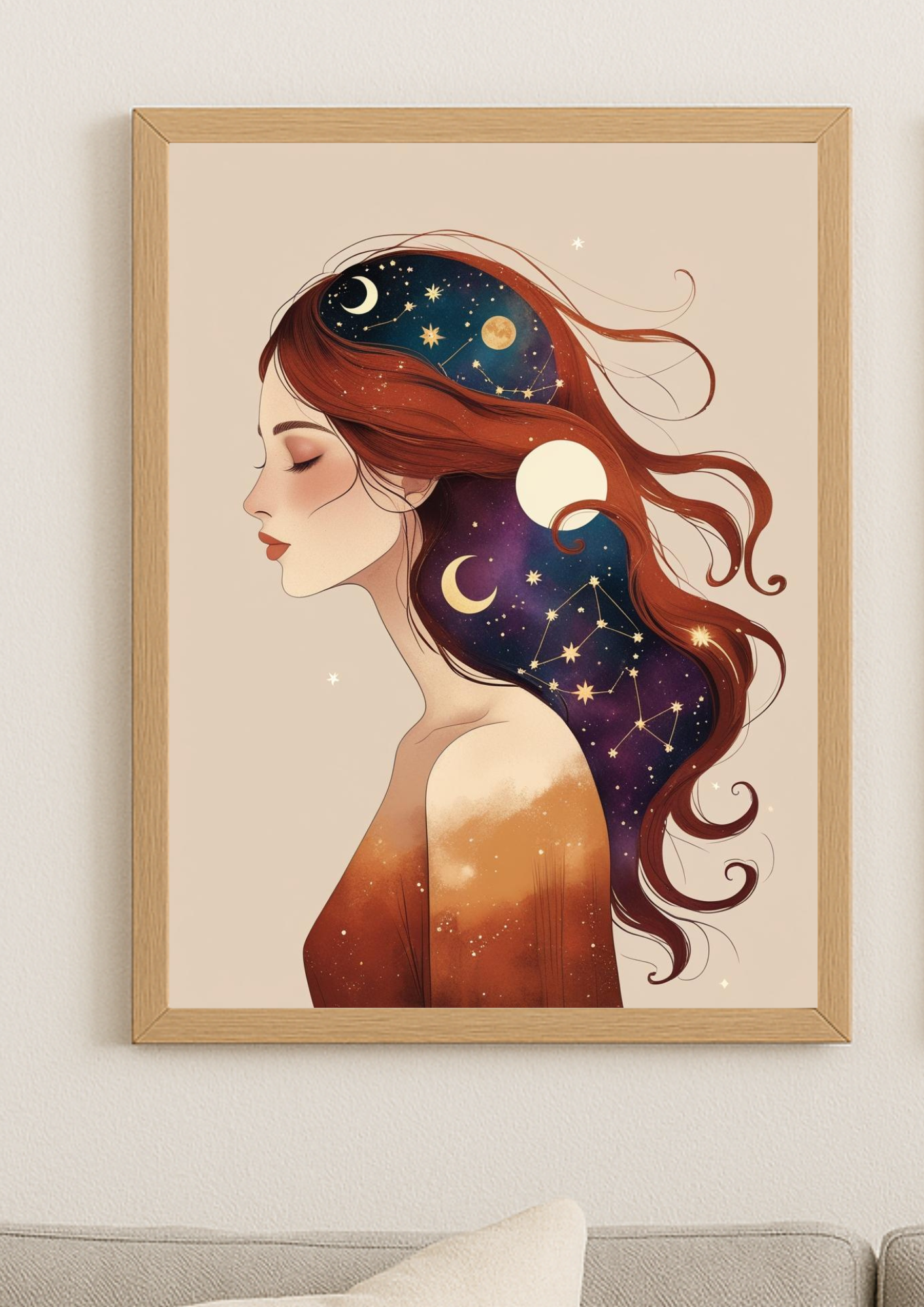 Collection Mystique - Affiche décorative femme astrale constellations – Art mural bohème lunaire