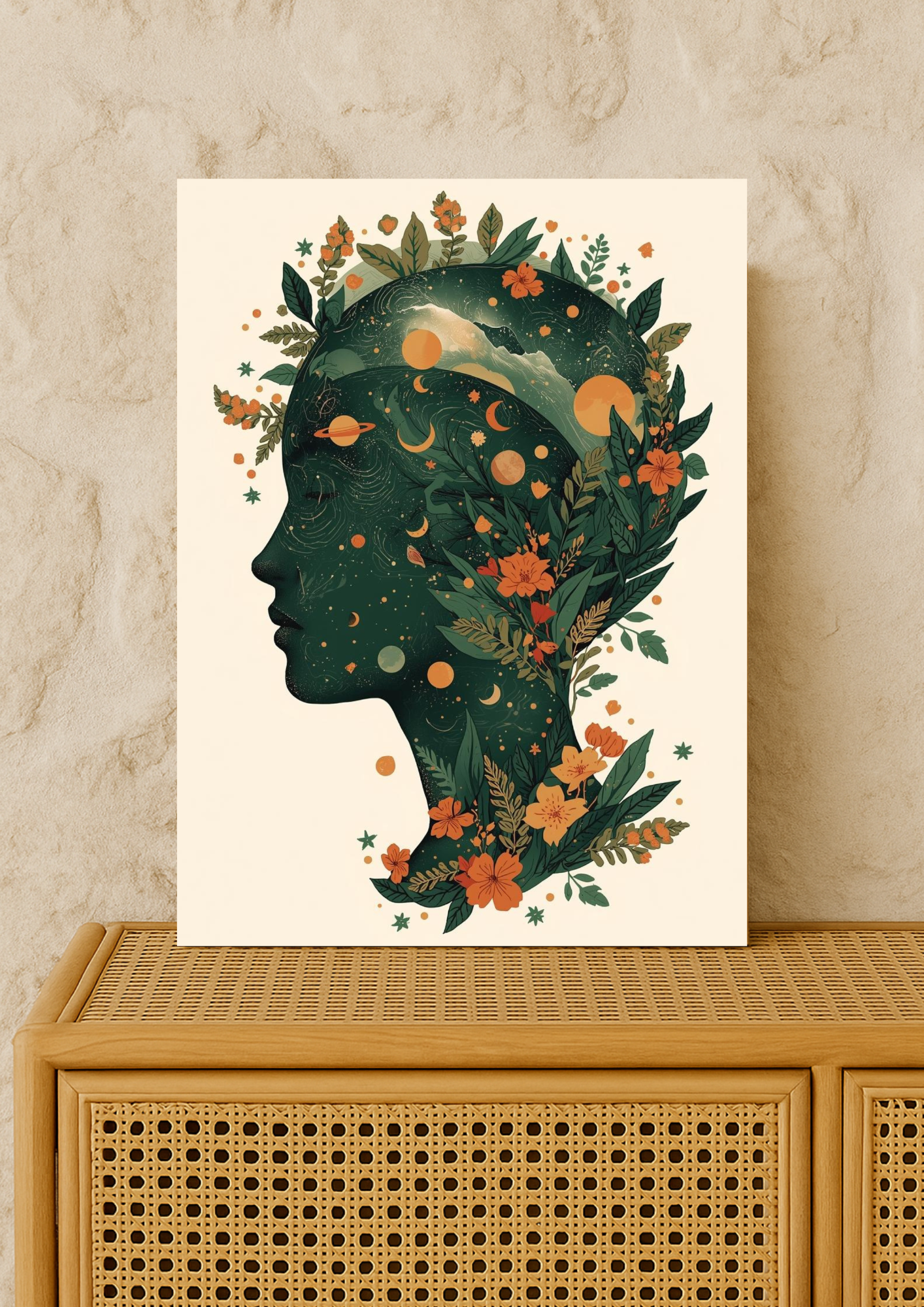 Affiche femme astrale florale – Art mural bohème nature