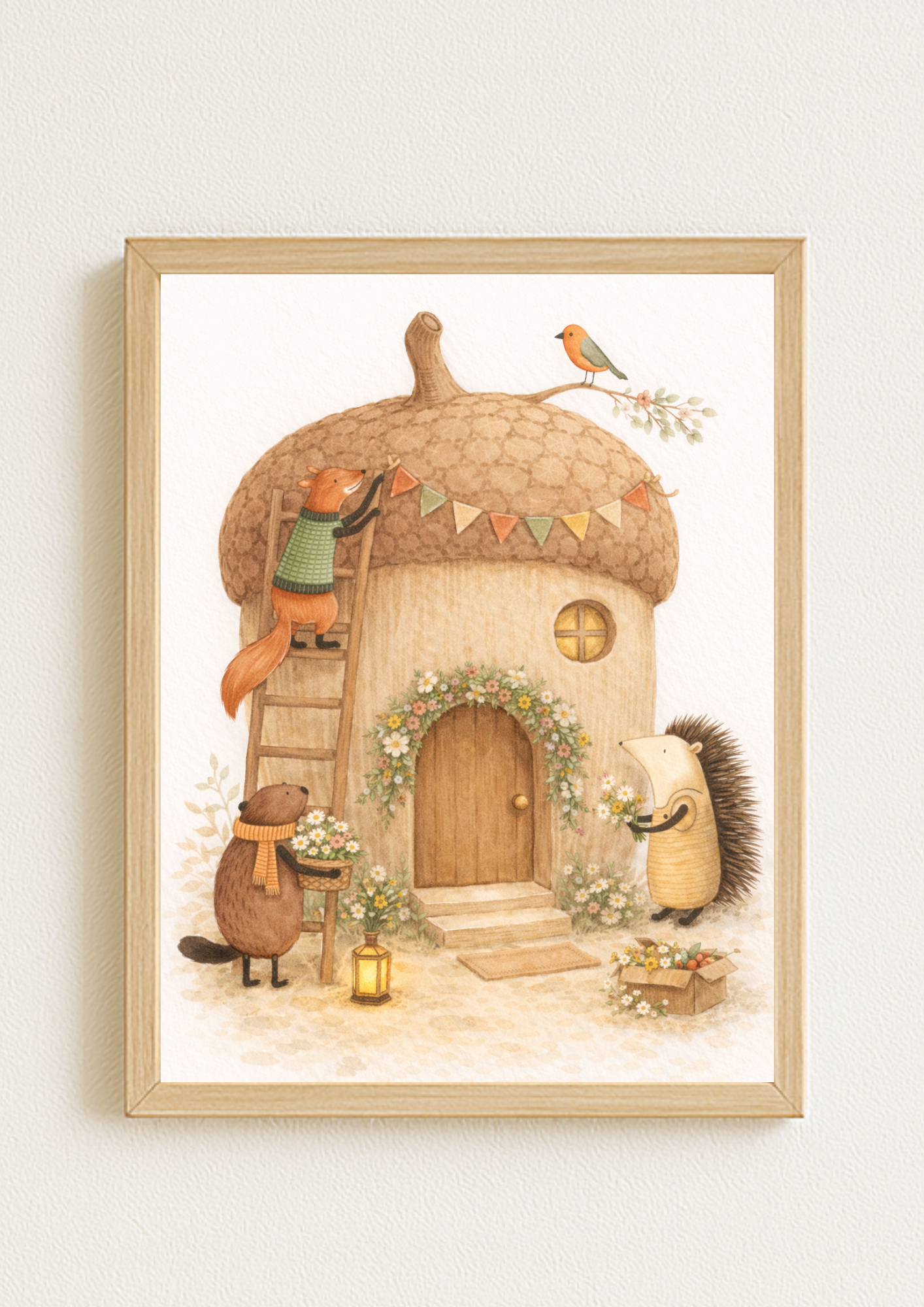 Affiche animaux de la forêt – illustration printemps chambre bébé - Univers poétique et minimaliste