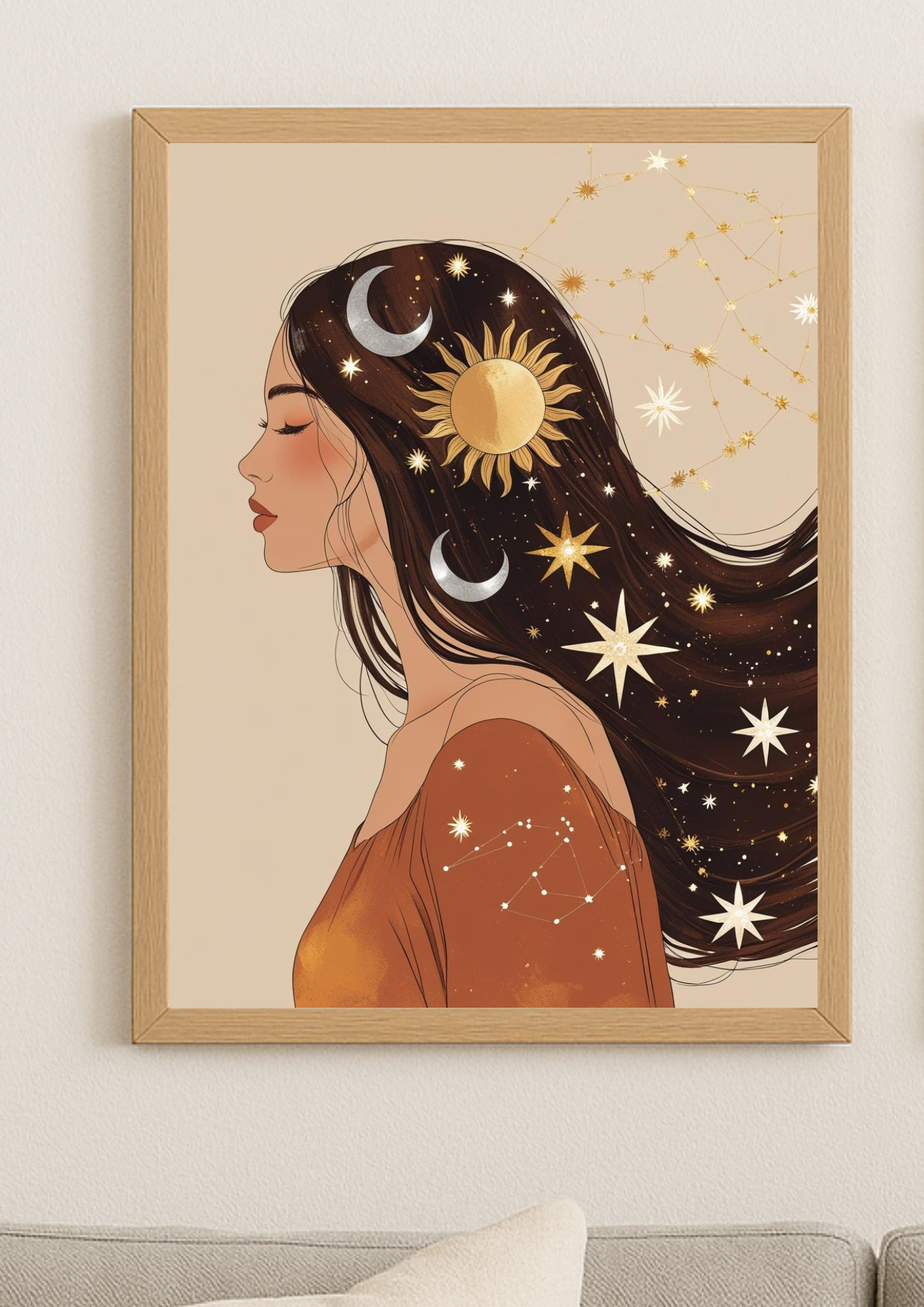Collection Mystique - Affiche décorative femme astrale soleil et lune – Art mural bohème céleste