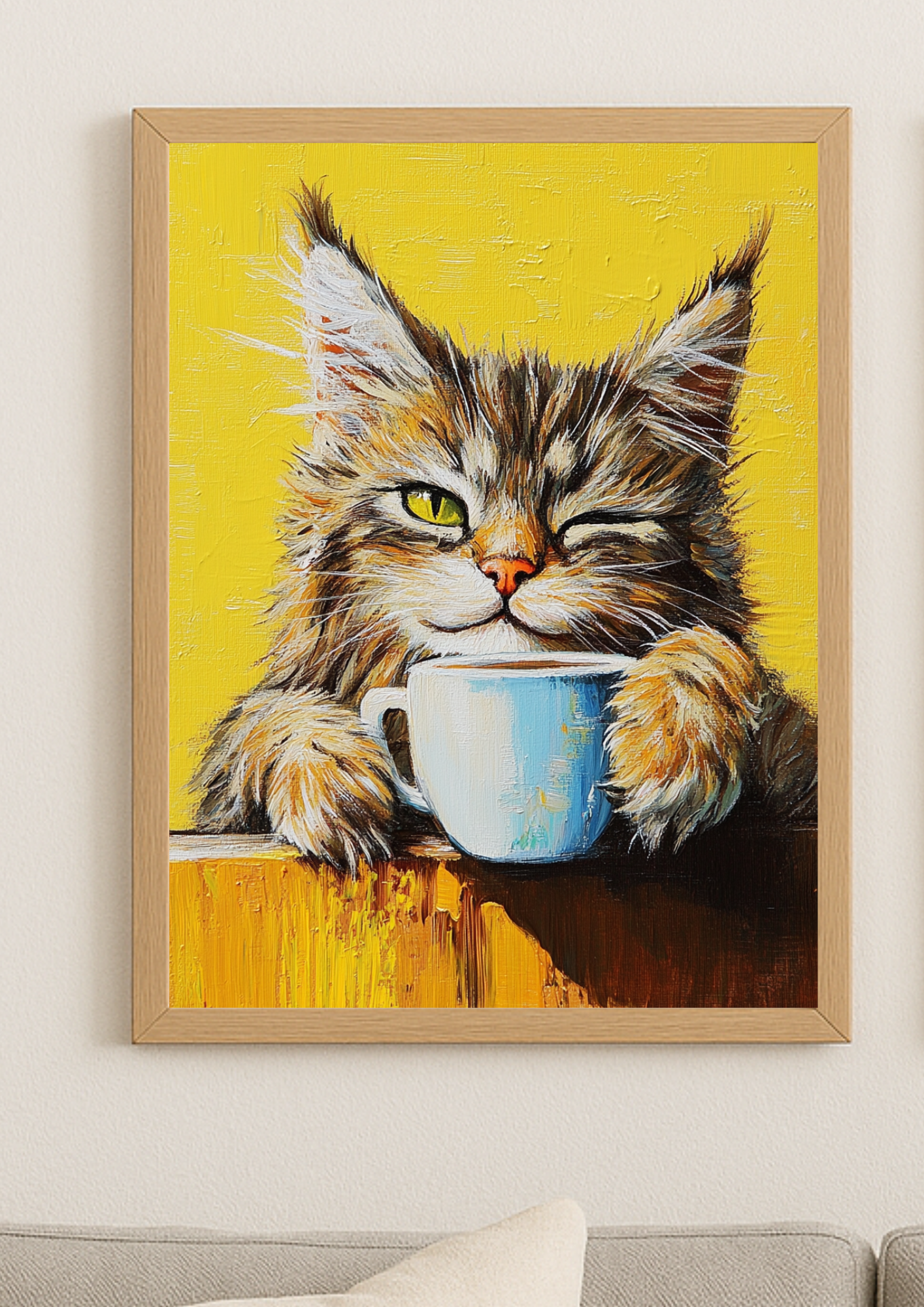 Affiche Chat & Café A4 – Poster Chat Malicieux | Déco Murale Animaux