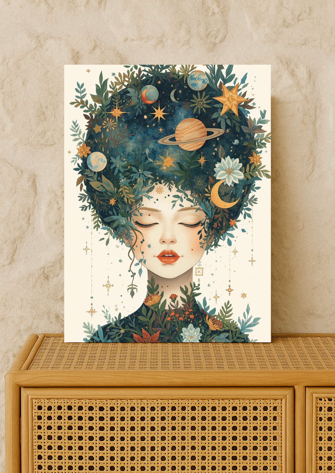 Affiche décorative femme astrale – Art mural bohème nature et lune
