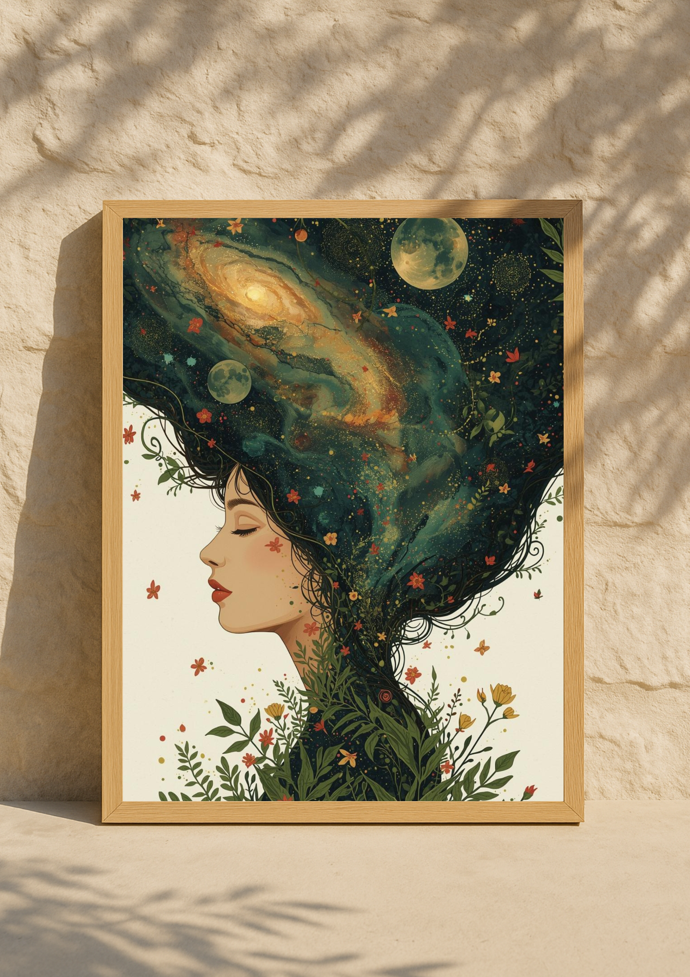 Affiche femme cosmique nature – Illustration poétique bohème