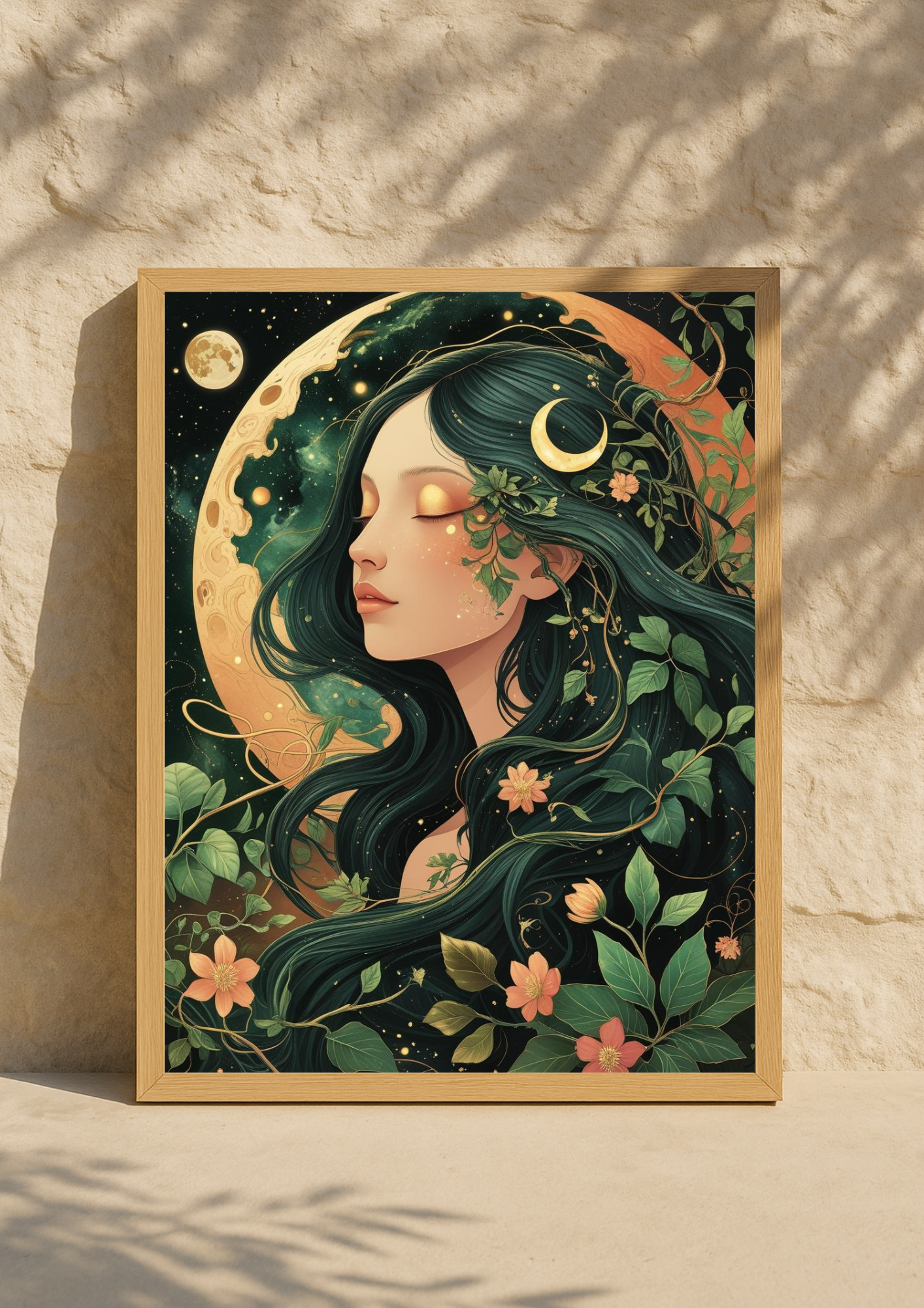 Affiche femme mystique nature – Illustration lunaire bohème – Décoration murale A4
