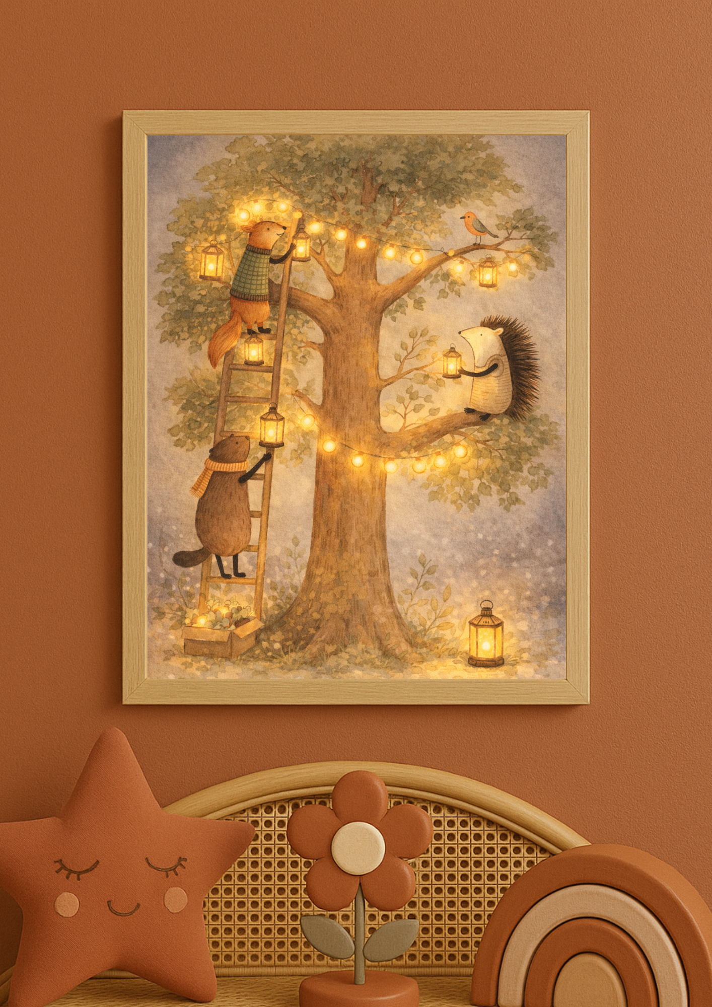 Affiche animaux de la forêt – illustration printemps chambre bébé - Univers poétique et minimaliste