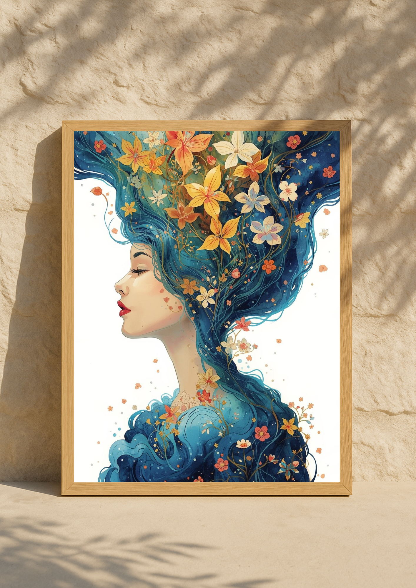 Affiche décorative femme florale et poétique – Art mural bohème