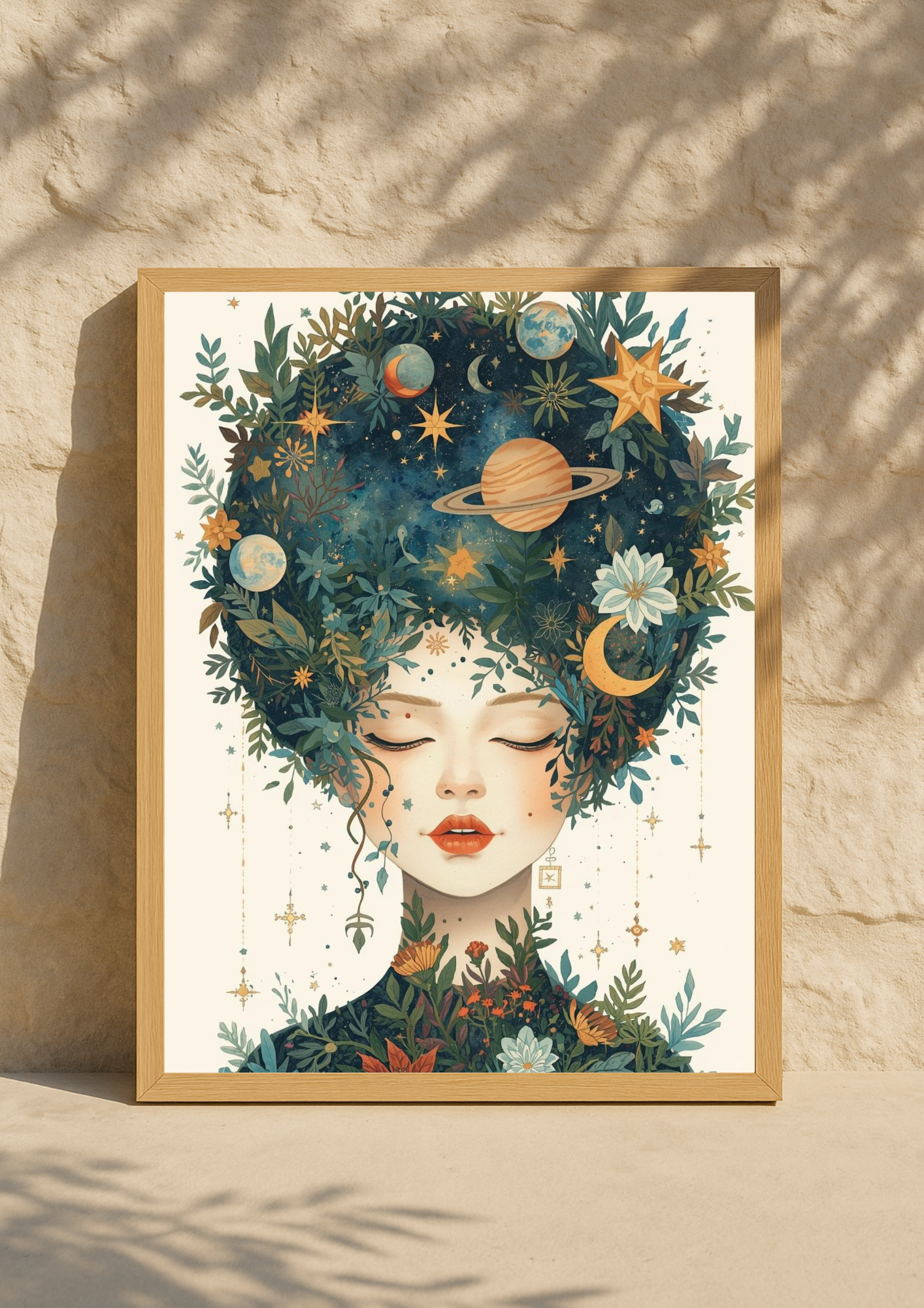 Affiche décorative femme astrale – Art mural bohème nature et lune