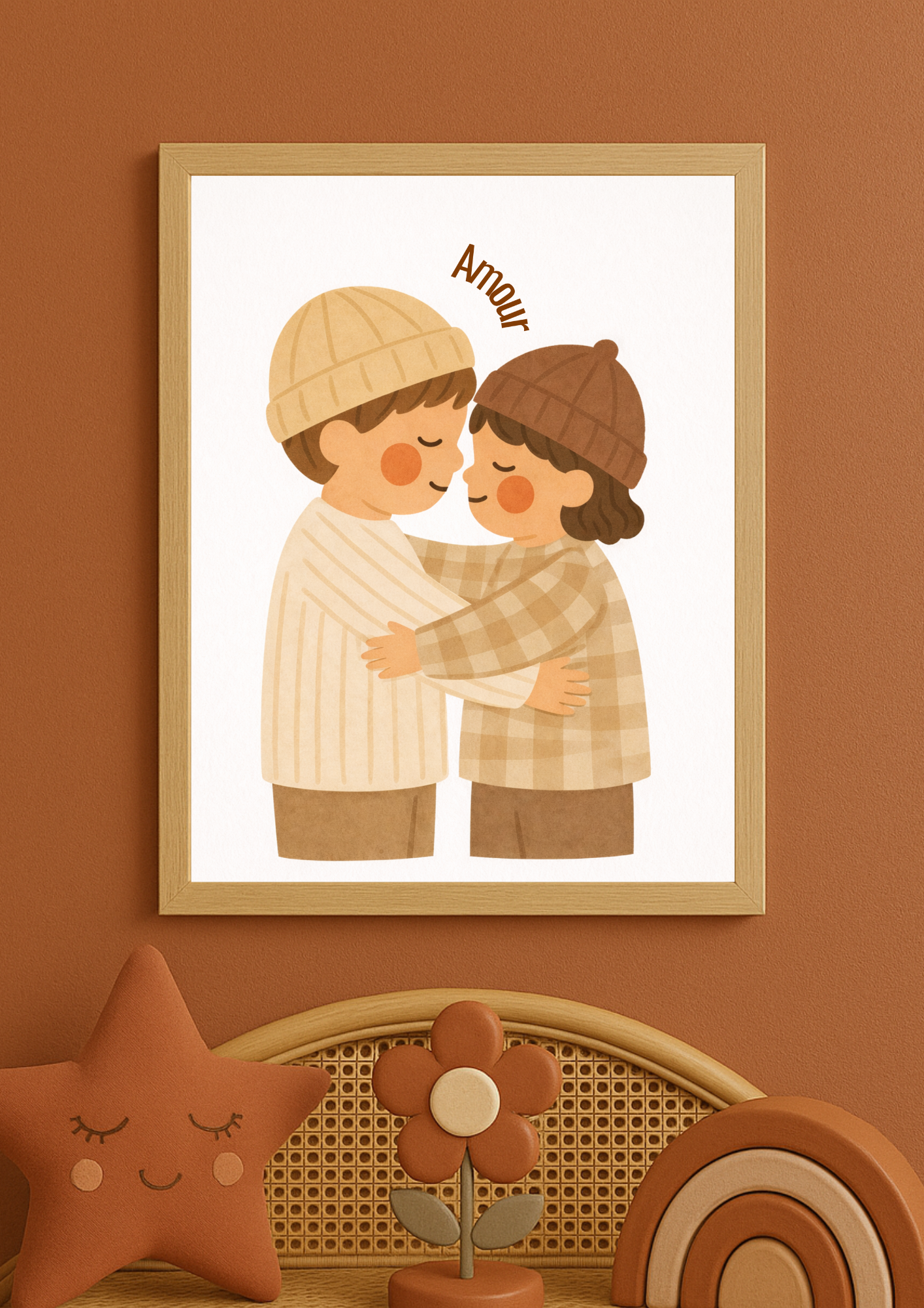 Collection Amour - Affiche enfant “Amour” fraterie – Illustration bohème tendre enfants – Décoration chambre bébé, idée cadeau naissance