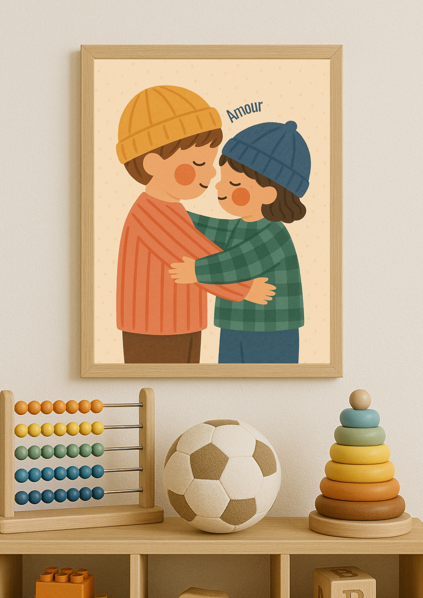 Collection Amour - Affiche enfant “Amour” fraterie – Illustration tendre enfants – Décoration chambre bébé, idée cadeau naissance