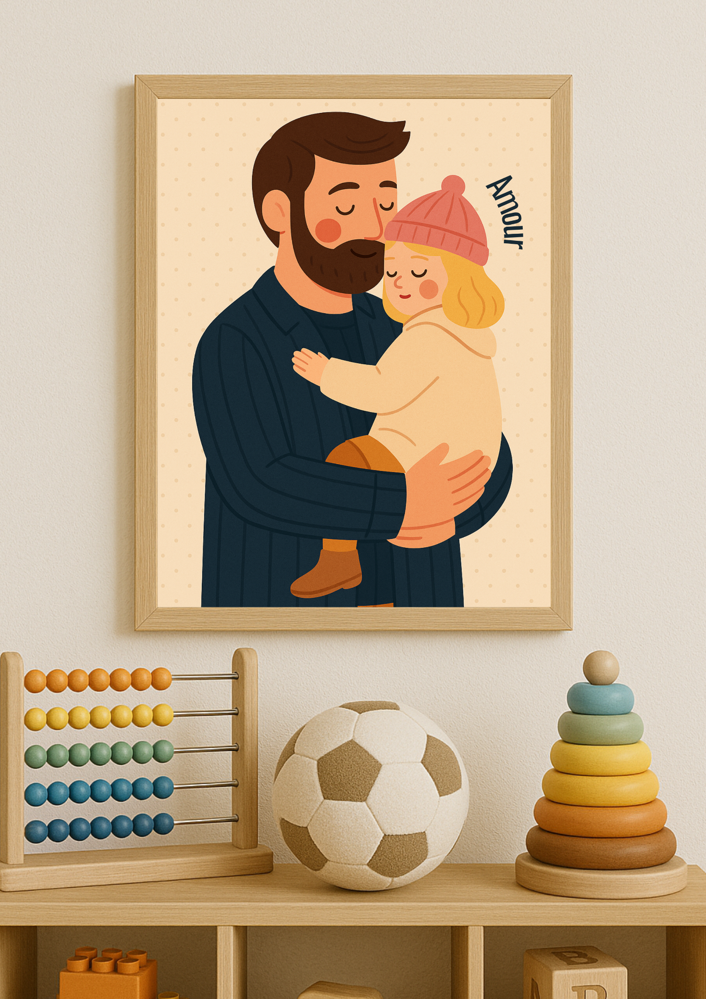 Collection Amour - Affiche papa bébé Amour – Illustration douce lien père enfant – Décoration chambre bébé
