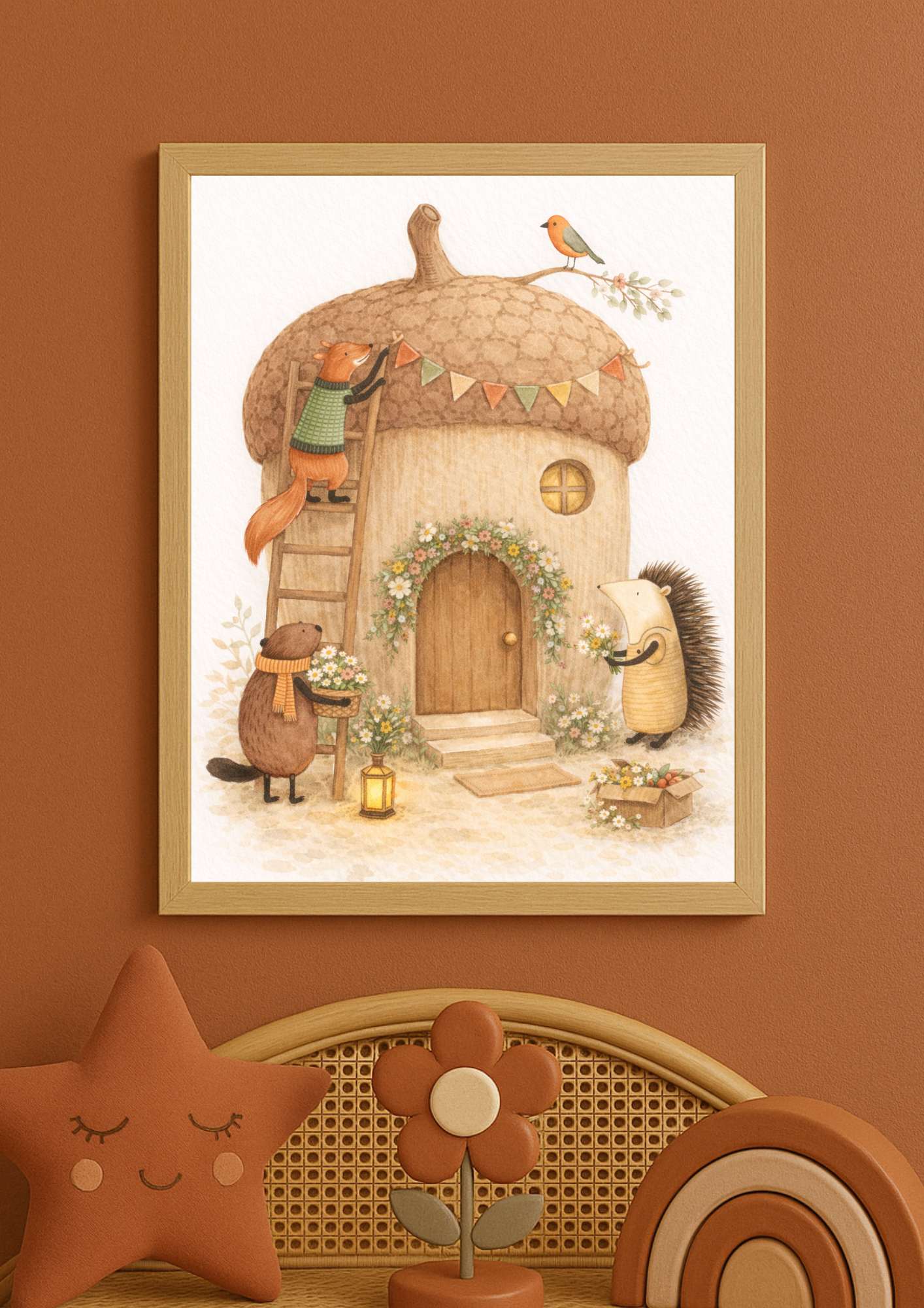 Affiche animaux de la forêt – illustration printemps chambre bébé - Univers poétique et minimaliste